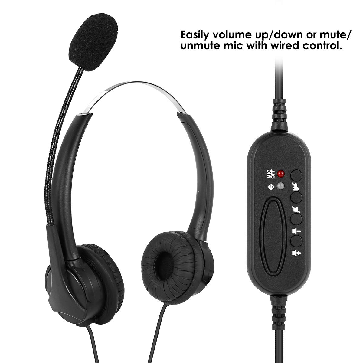 Wallfire USB Wired Gaming Headset with Noise Cancelling Microphone - Stereo Sound Headphones for PC, Laptop, Office, Call Centers (2M Cable, In-Line Volume Control) - Perfect for Online Classes, Teaching, Video Conferencing & Remote Work
