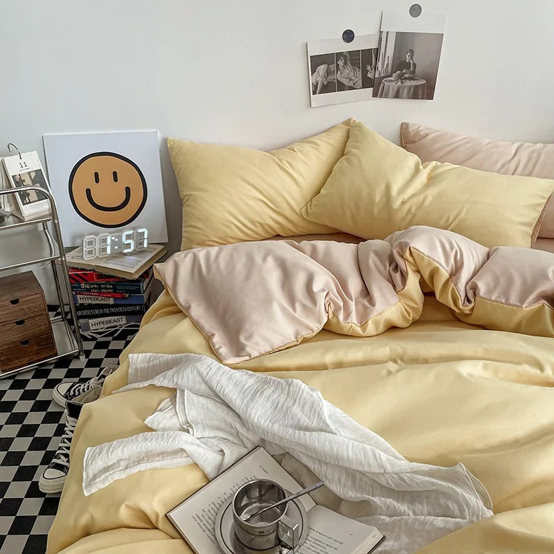 Pastel Double Sided Aesthetic Bedding Set - Soft & Breathable Comforter Cover with Pillowcases - Perfect for Teen Girls' Bedroom Decor & Cozy Sleep