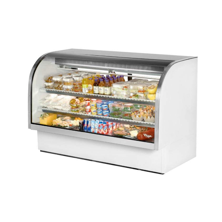 True 72 Refrigerated Deli Display Case with Curved Glass - White Exterior Commercial Refrigerator TCGG 72 | Perfect for Supermarkets, Delis & Cafes to Showcase Fresh Meats, Cheeses & Prepared Foods