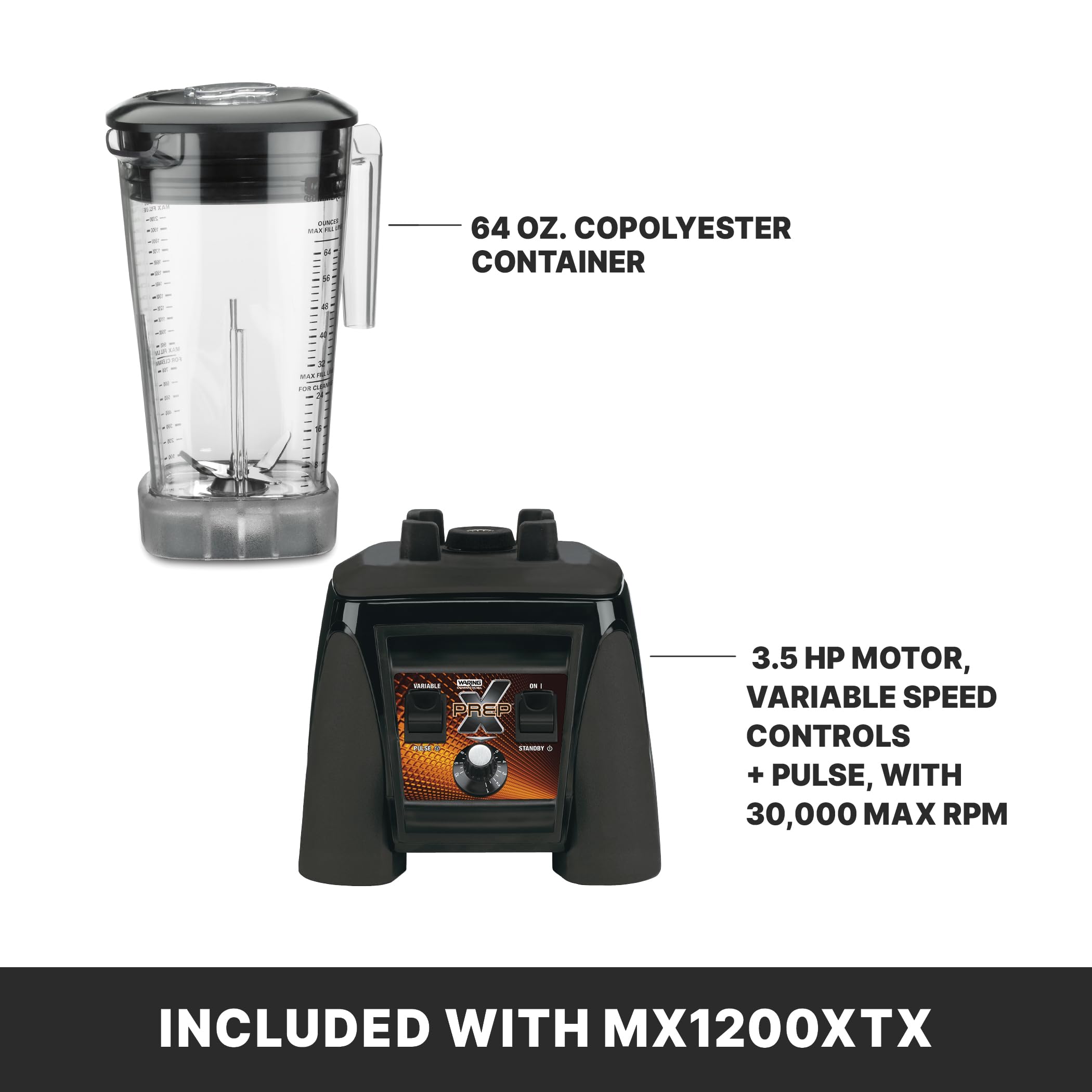 Waring MX1200XTX 64 oz Commercial Blender with Variable Speed & Raptor Blade - Powerful Countertop Blender for Smoothies, Soups, Sauces - Perfect for Restaurants, Bars & Home Kitchens (Black)