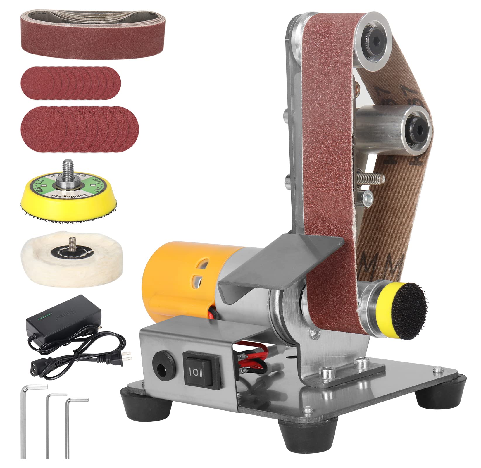 SI FANG 7-Speed Adjustable Electric Belt Sander - 13x1.2 Inch Mini Power Sanding Machine for Knife Sharpening, Wood & Metal Polishing - Perfect for DIY Crafts, Jewelry Making & Model Building - Home Workshop & Professional Bench Grinding Tool