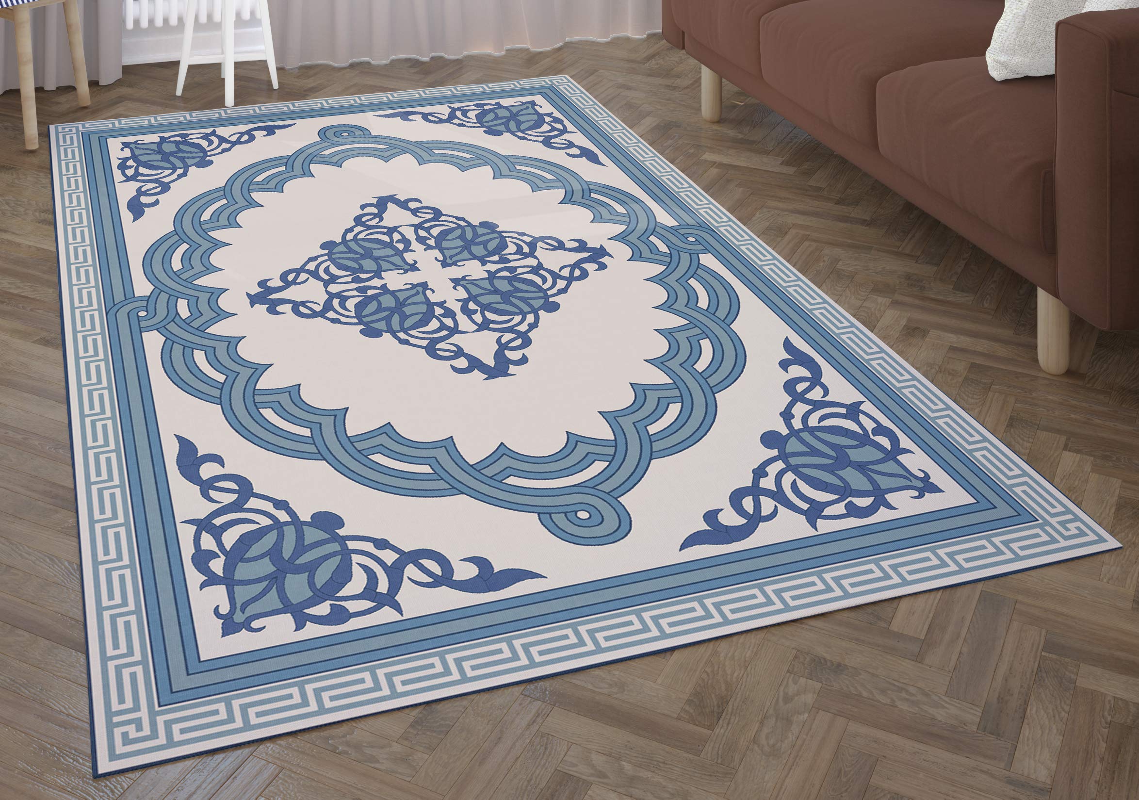 DEERLUX Non-Slip 9x12 ft Extra Large Area Rug - Blue Medallion Pattern Transitional Living Room Carpet for Home Decor | Perfect for Living Spaces, Bedrooms & Offices