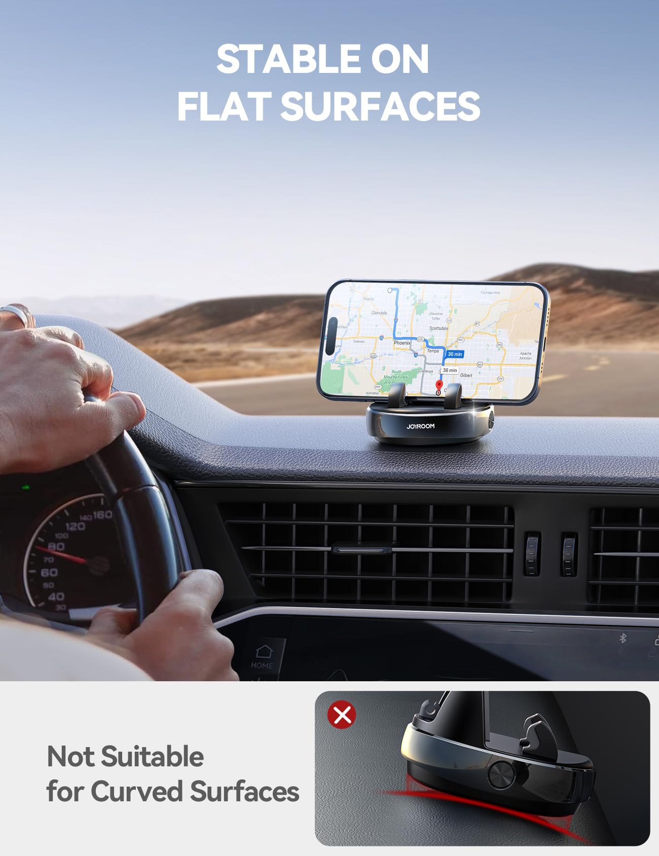 JOYROOM 360° Rotatable Car Phone Holder - Adjustable Dashboard Mount with Non-Slip Silicone for iPhone, Samsung & Smartphones - Perfect for GPS Navigation & Hands-Free Driving