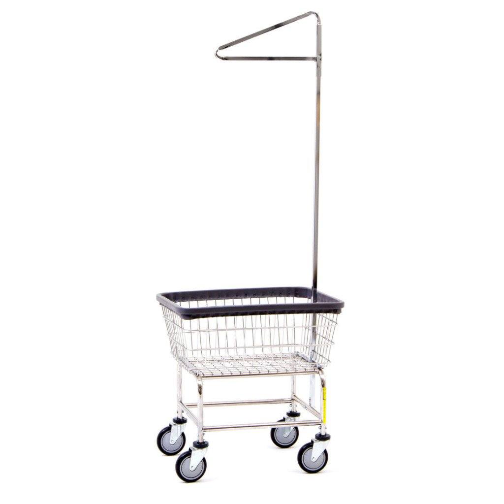 Heavy Duty Laundry Cart with Single Pole Rack - Foldable Rolling Clothes Hamper for Home, Dorm & Laundromat - Perfect for Laundry Room Organization & Clothes Storage