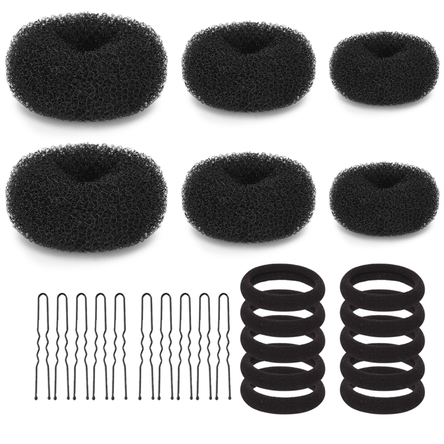 36-Piece Hair Styling Kit with Donut Bun Maker, Hair Rings & Twist Accessories - DIY Hairstyles for Women & Girls (Black) - Perfect for Parties, Weddings & Everyday Styling