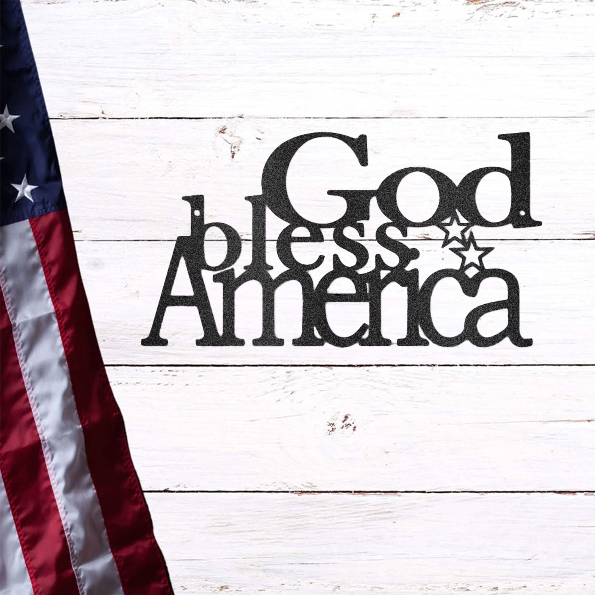 God Bless America Steel Wall Sign - Indoor/Outdoor Metal Art in Gold Finish - 18 Inch Patriotic Home Decor for Living Room, Porch & Garden