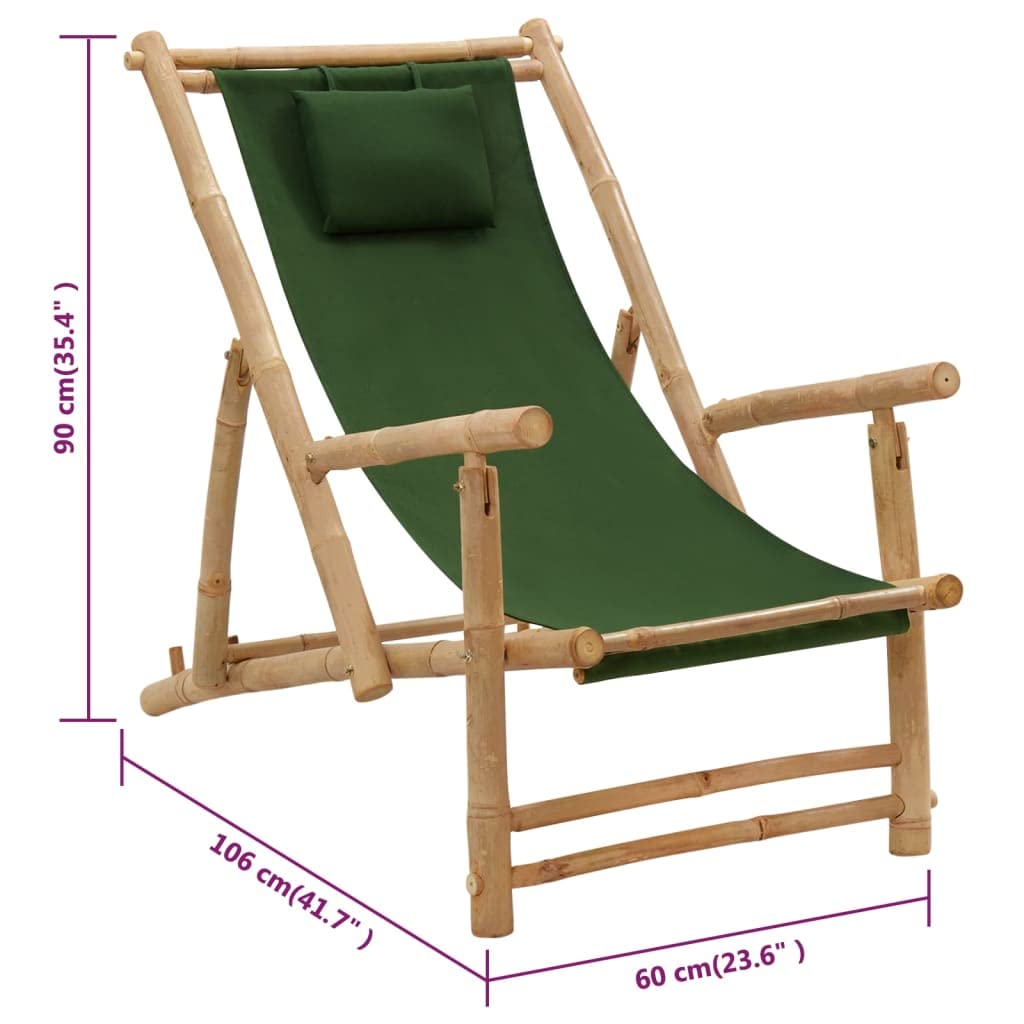 Portable Folding Sling Chair with Bamboo Frame & Canvas - Lightweight Reclining Beach Chair for Outdoor, Patio, Poolside, Camping & Backyard (Green) | Perfect for Relaxing, Sunbathing & Travel