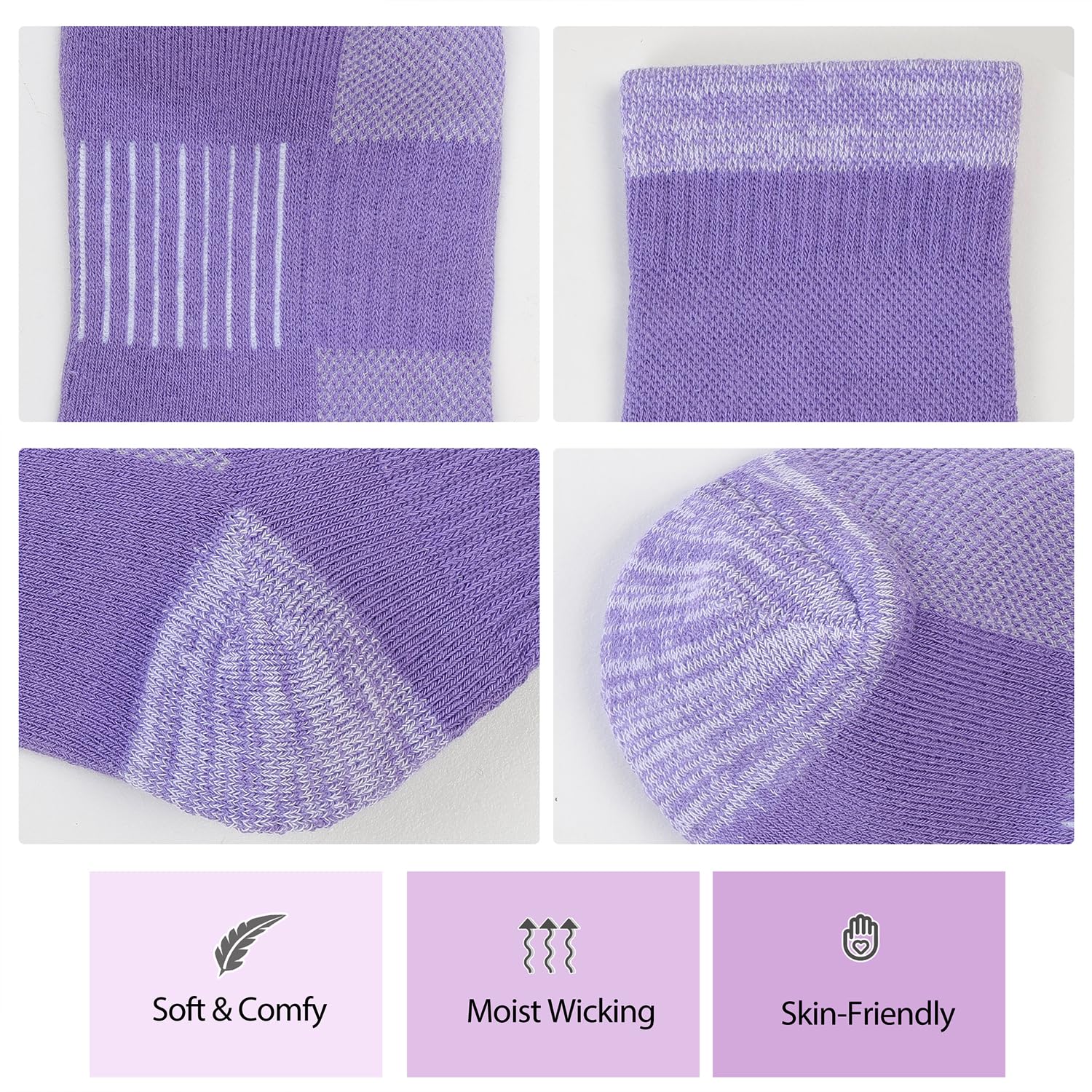 **Women's Cushioned Compression Crew Socks - 6 Pairs for Hiking, Running, Walking & Athletic Activities | Breathable Cotton Socks for Sports & Outdoor Adventures**