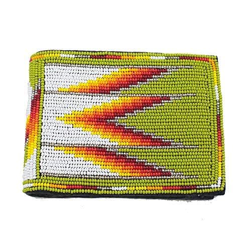 Handmade Beaded Men's Wallet - Native American Style Seed Beads Unisex Leather Wallet for Men (Green, White, Red) | Perfect Gift for Him, Fathers Day, Birthday & Special Occasions | Ideal for Everyday Use, Travel & Outdoor Activities