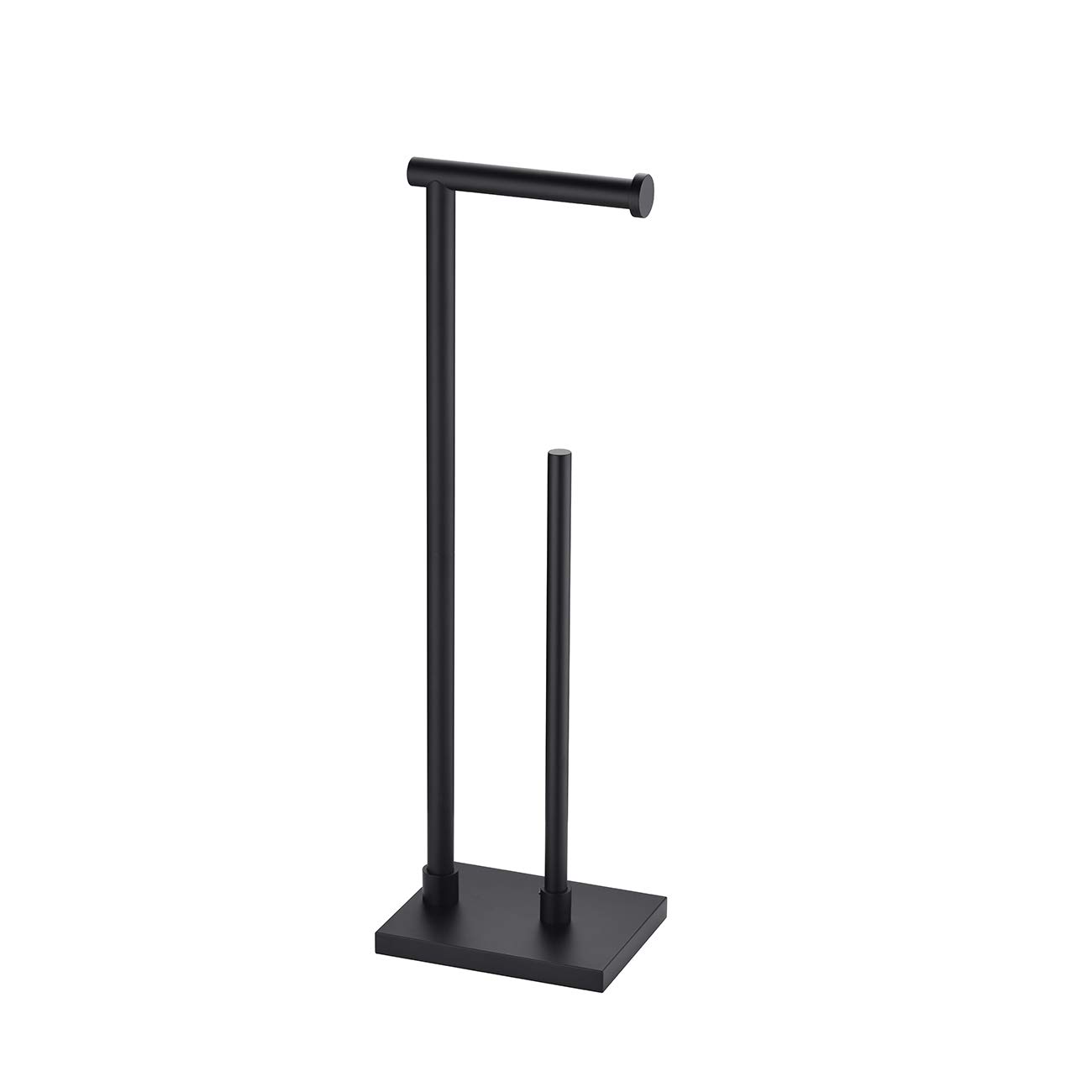 Free Standing Bathroom Toilet Paper Holder Stand with Reserve - Matte Black Stainless Steel Toilet Tissue Dispenser (TPS103S2-BK) - Perfect for Bathrooms, Powder Rooms & RVs