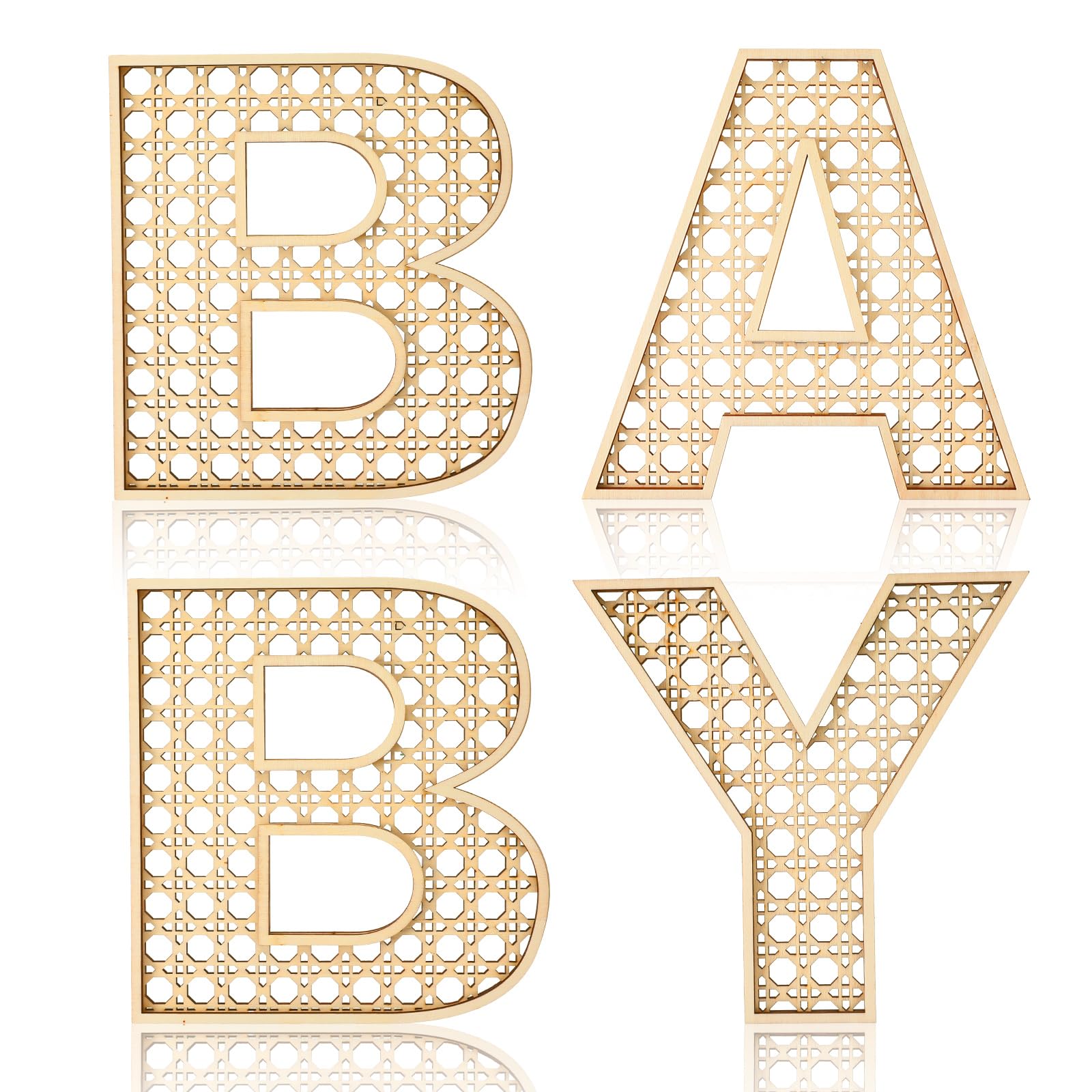 4 Pcs Wooden Baby Name Letters - 8 Inch Boho Nursery Wall Decor with Rattan & Wildflower Design - Perfect for Baby Shower, Newborn Gift, Birthday Present & Gender Neutral Nursery Room Decor