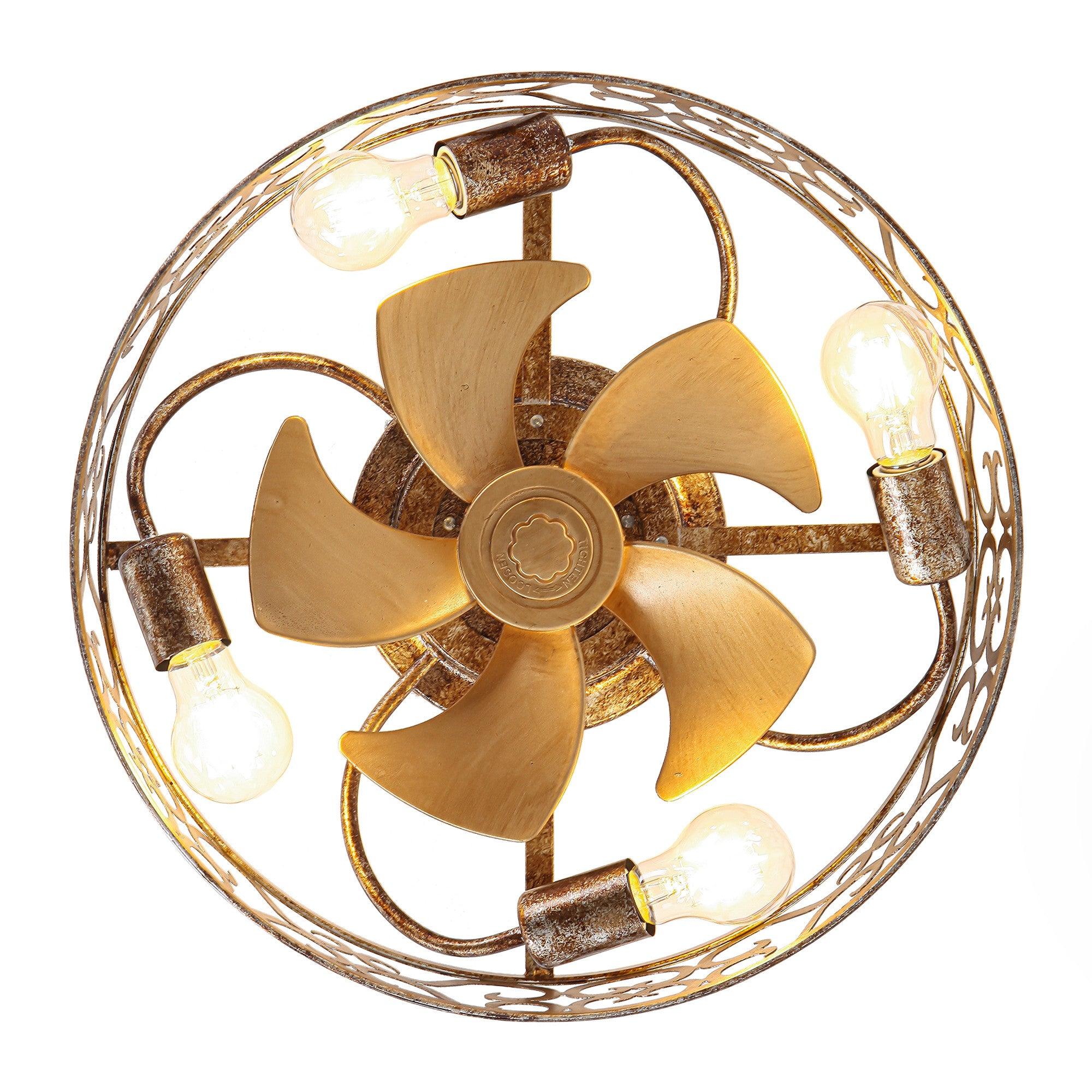 18 Inch Gold Industrial Flush Mount Ceiling Fan with Light - Smart APP & Remote Control - Perfect for Living Room, Bedroom, Kitchen & Office Spaces