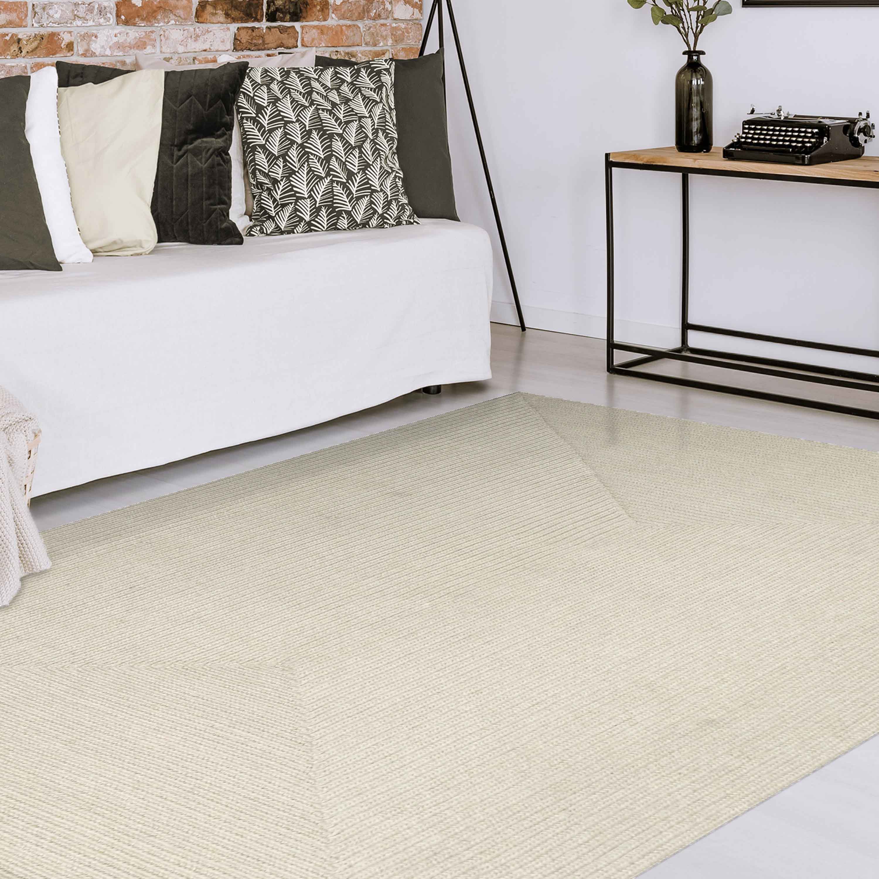 Bohemian Rectangle Braided Area Rug - Non-Slip Indoor Outdoor Rug for Living Room, Bedroom, Patio - Soft Woven Jute Natural Fiber Floor Mat for Home Decor