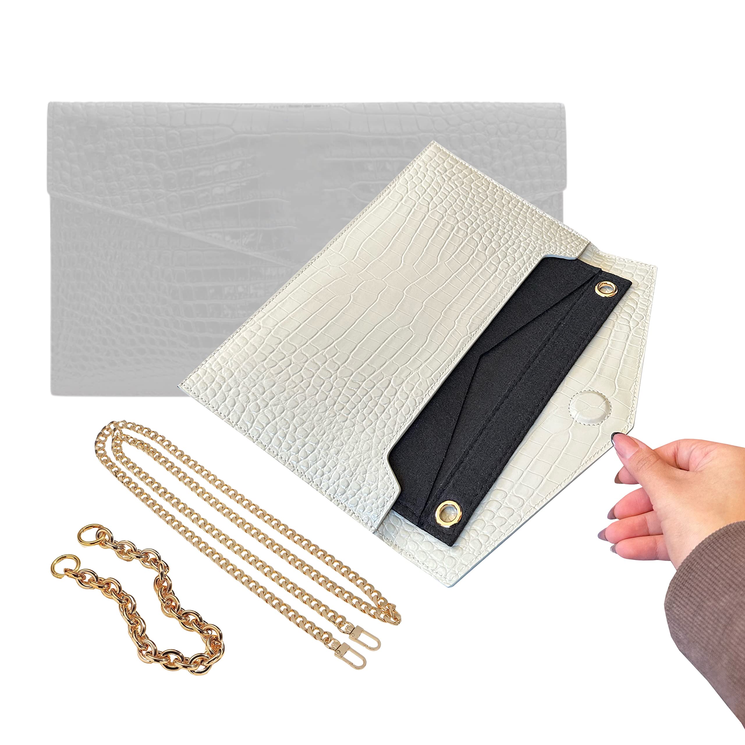 Uptown Clutch Conversion Kit with Gold Chain Strap - Black Leather Wristlet Insert Wallet on Chain (WOC) for Women | Perfect for Evening Parties, Weddings & Date Nights