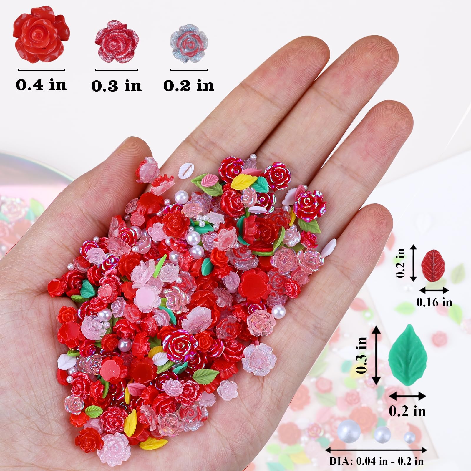 400Pcs 3D Camellia Flower Nail Charms - Pink Rose Floral Nail Gems with White Pearls for Acrylic Nails | DIY Nail Art Accessories for Women | Perfect for Bridal, Party & Salon Nail Designs (Red)