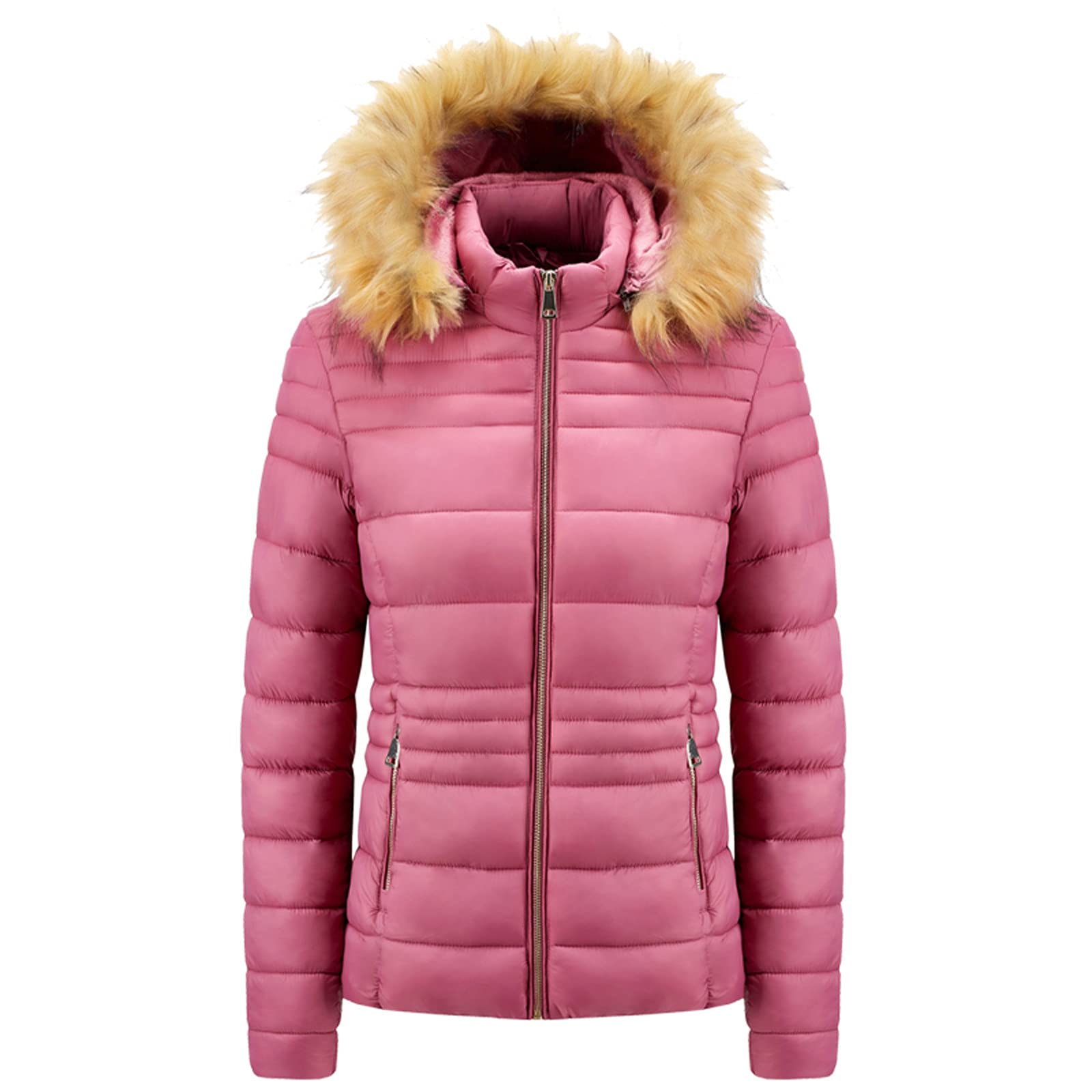 Women's Winter Warm Jacket - Lightweight Hooded Long Sleeve Coat with Front Zipper & Pockets | Casual Solid Outerwear for Cold Weather | Perfect for Daily Commute, Outdoor Activities & Travel