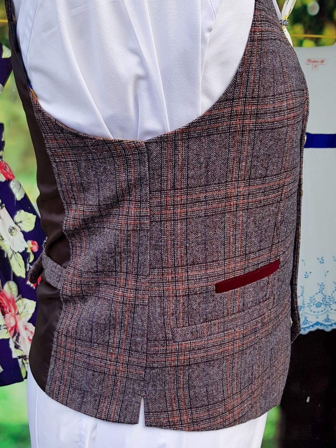 Cavani Brendan Slim Fit Wine Check Waistcoat for Men - Elegant Formal Vest for Weddings, Parties & Business Events