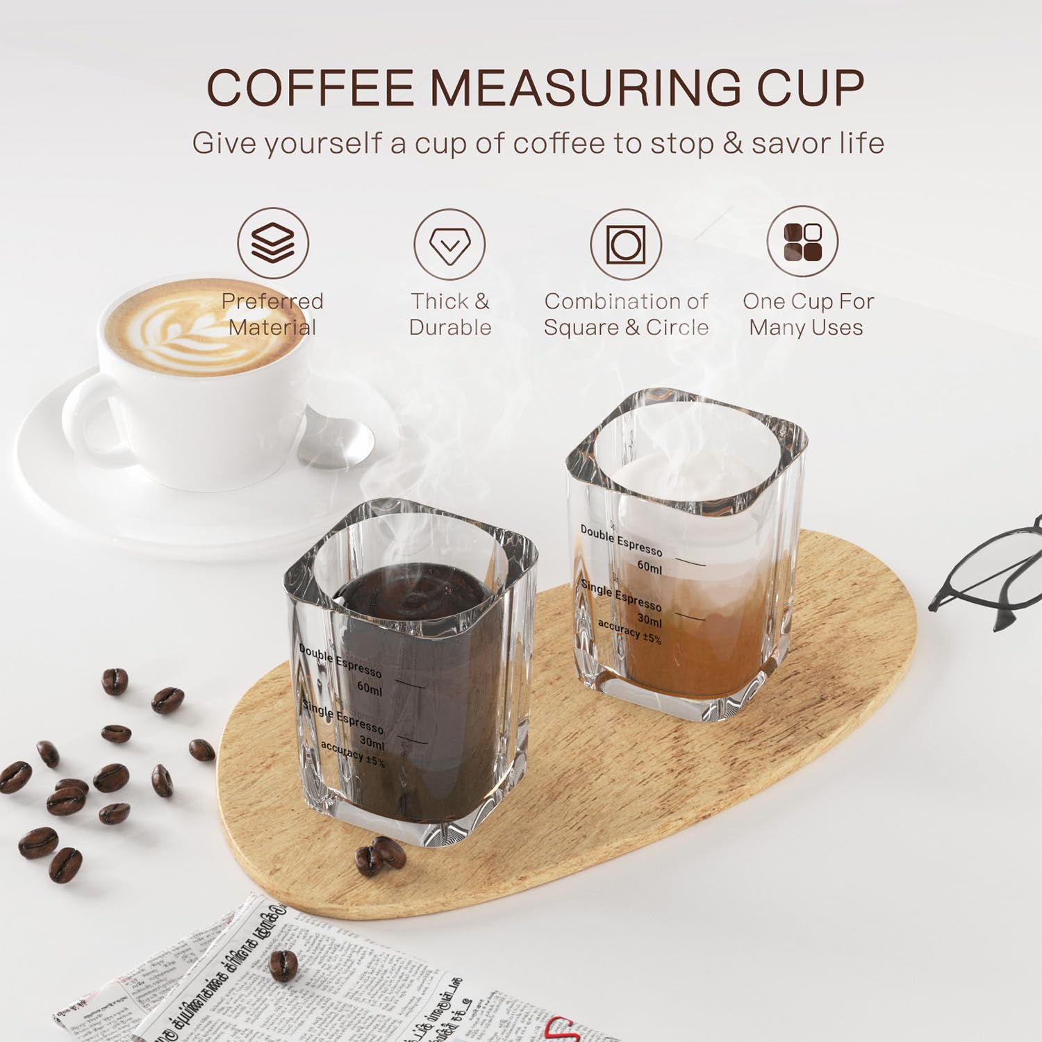 2 in 1 Espresso Maker with 20 Bar Pressure & 2-Pack 2oz Shot Glasses - Perfect for Home Baristas, Coffee Shops & Office Use