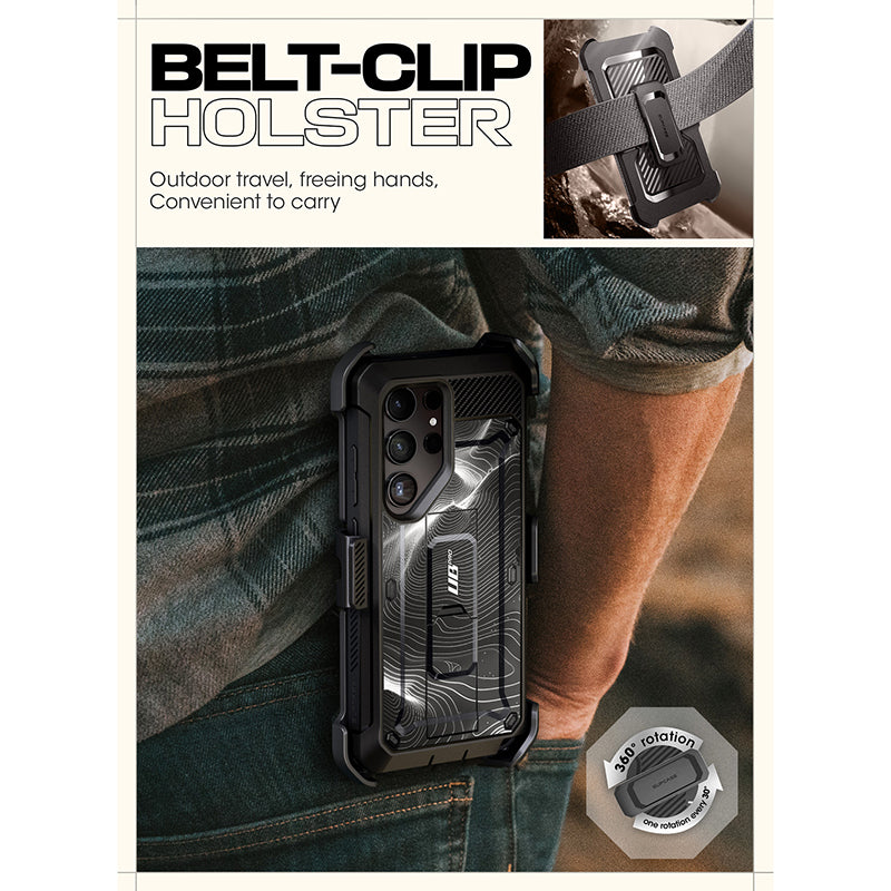 Samsung Galaxy S24 Ultra Unicorn Beetle PRO Rugged Case - Heavy Duty Shockproof Cover with Built-in Screen Protector, Black Ripple Design - Perfect for Outdoor, Construction & Extreme Sports Protection