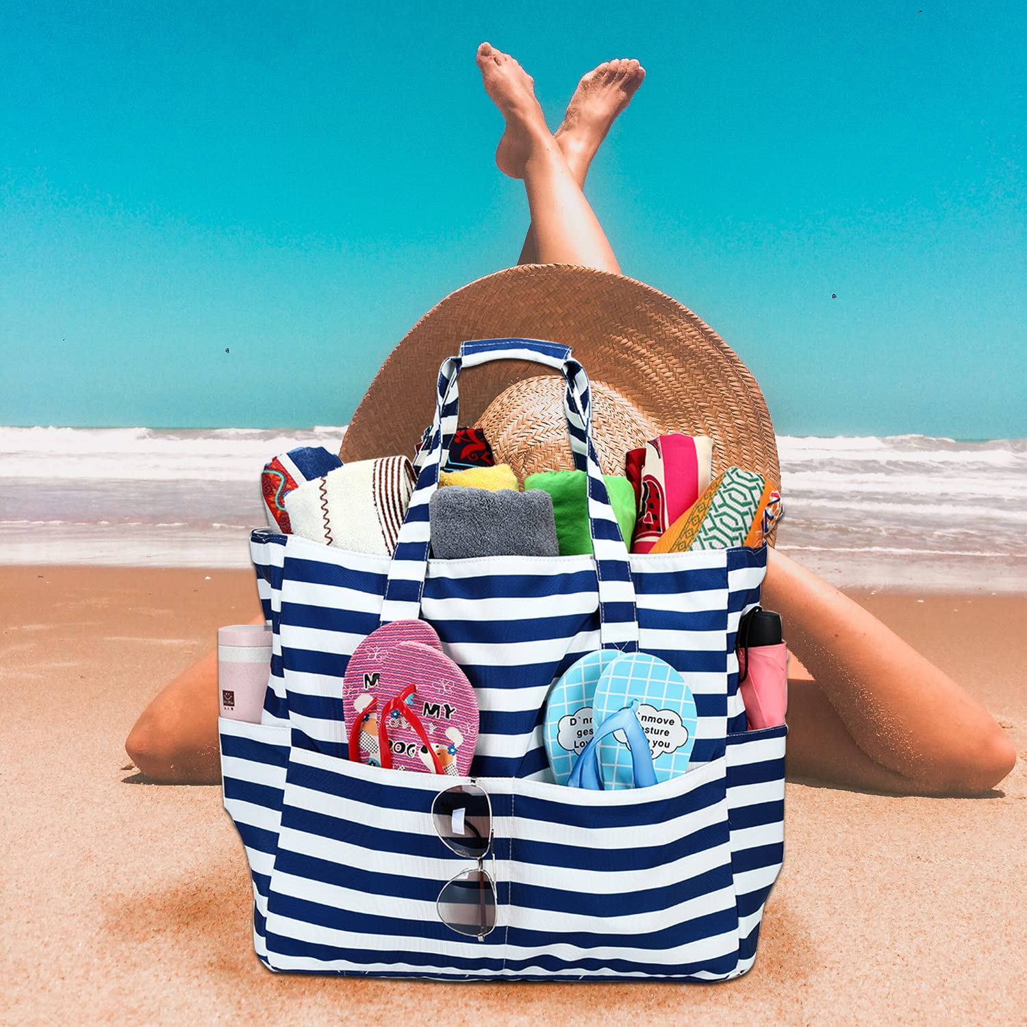 Waterproof Sandproof Large Beach Tote Bag for Women with Zipper & Wet Pocket - Durable Pool, Gym, Grocery & Travel Tote - Perfect for Beach Days, Swimming, Shopping & Vacation Essentials