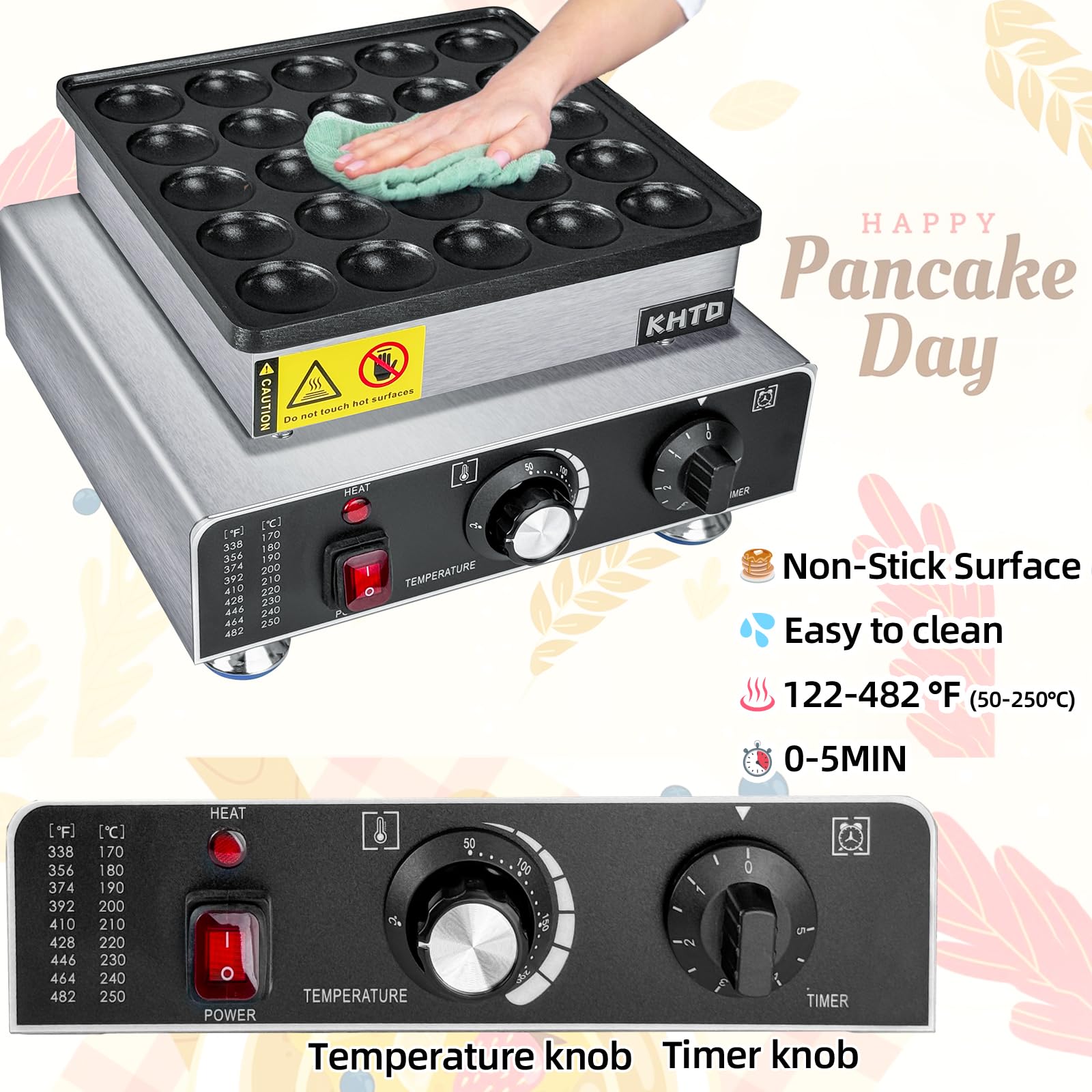 Mini Pancake Maker Machine - Electric Nonstick Dutch Pancake Maker with Thermostat & Timer Control, 1.6 Inch Commercial Muffin Maker for Home & Restaurant Snacks (12.8