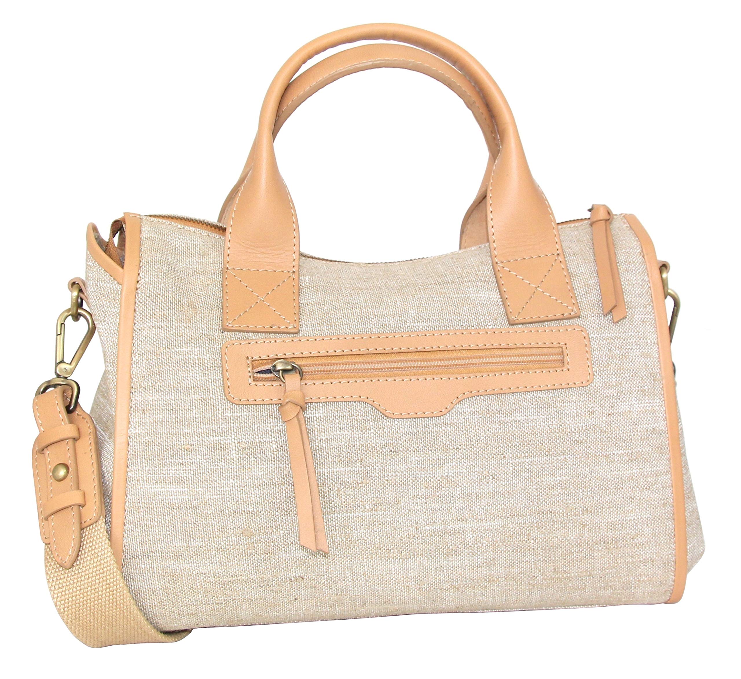 Stylish Britney Linen & Leather Satchel Handbag - Fashionable Crossbody Purse for Women, Perfect for Work, Travel & Everyday Use
