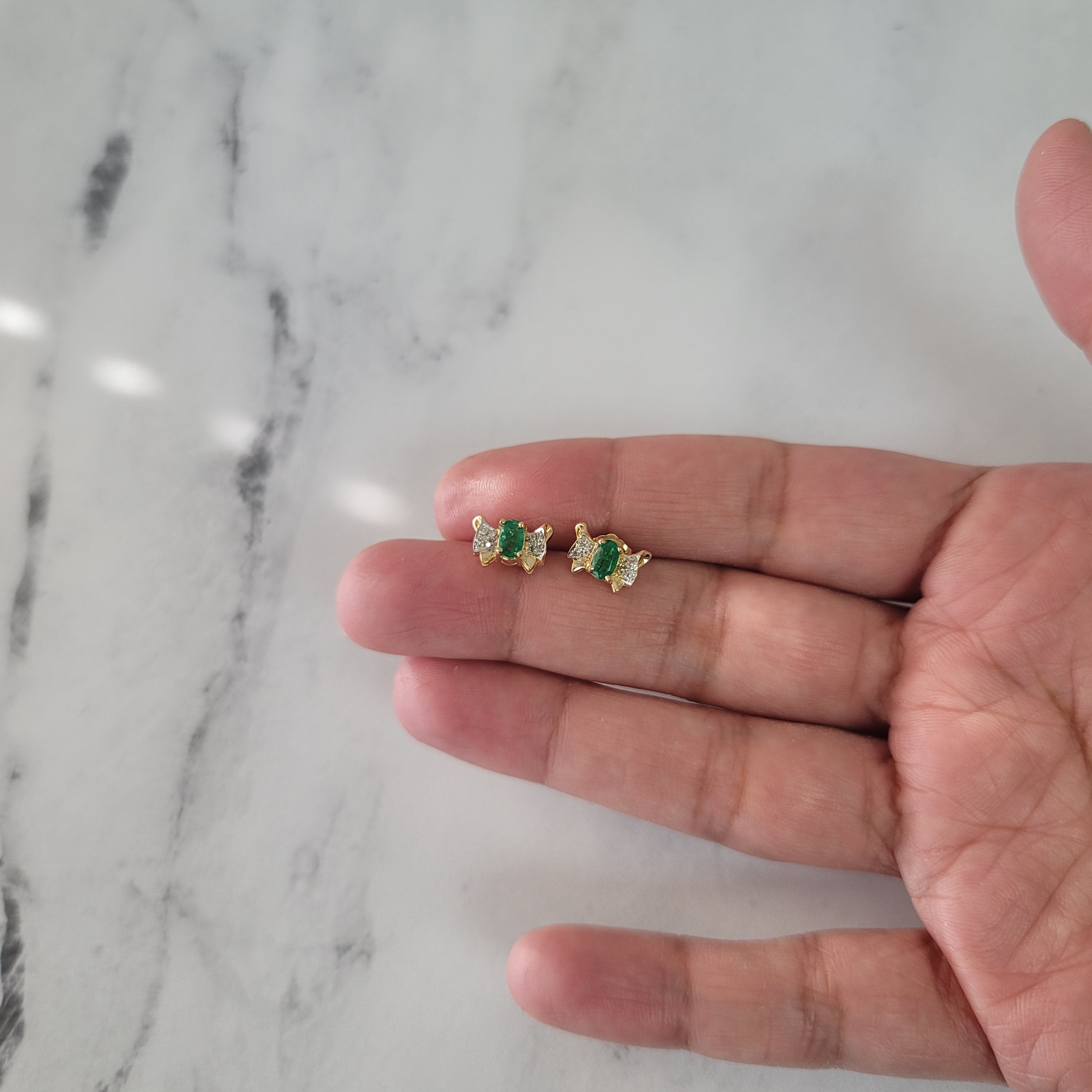 14K Yellow Gold Bowtie Emerald & Diamond Earrings - 0.50cttw Elegant Dangle Earrings for Women, Perfect for Weddings, Parties & Special Occasions