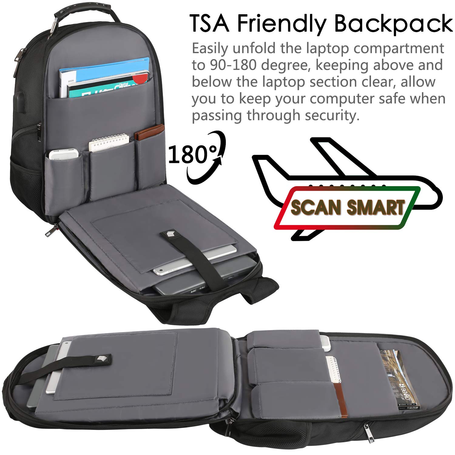 17.3 Inch Heavy Duty Travel Laptop Backpack with RFID Pockets, TSA Friendly Extra Large College Daypack, USB Charging Port, Stylish Laptop Bag for Men & Women, Blue - Perfect for Work, School, and Travel