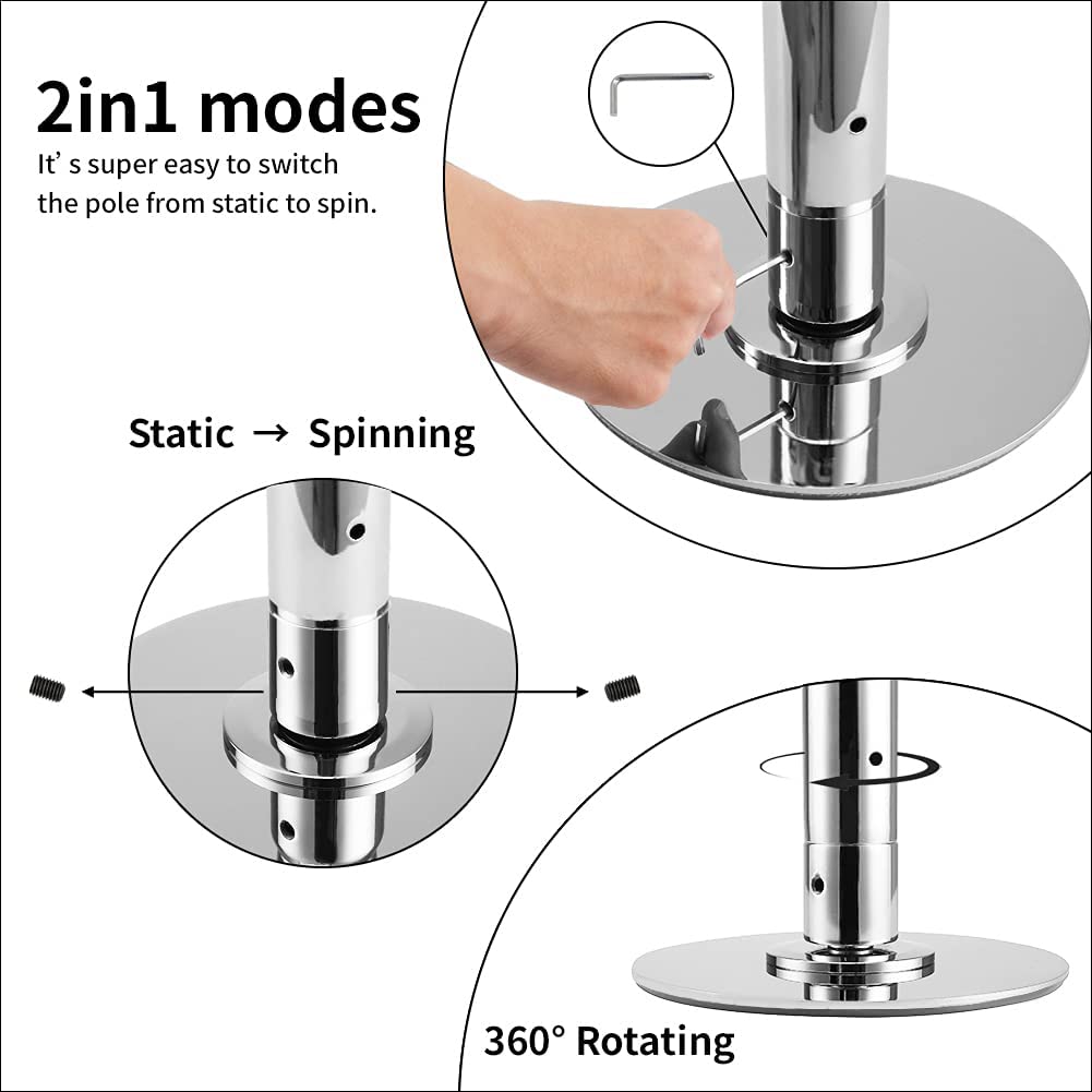 45mm Spinning Portable Pole Dancing Pole for Home & Studio - Extendable Fitness Dance Pole for Bedroom, Living Room, and Dance Classes