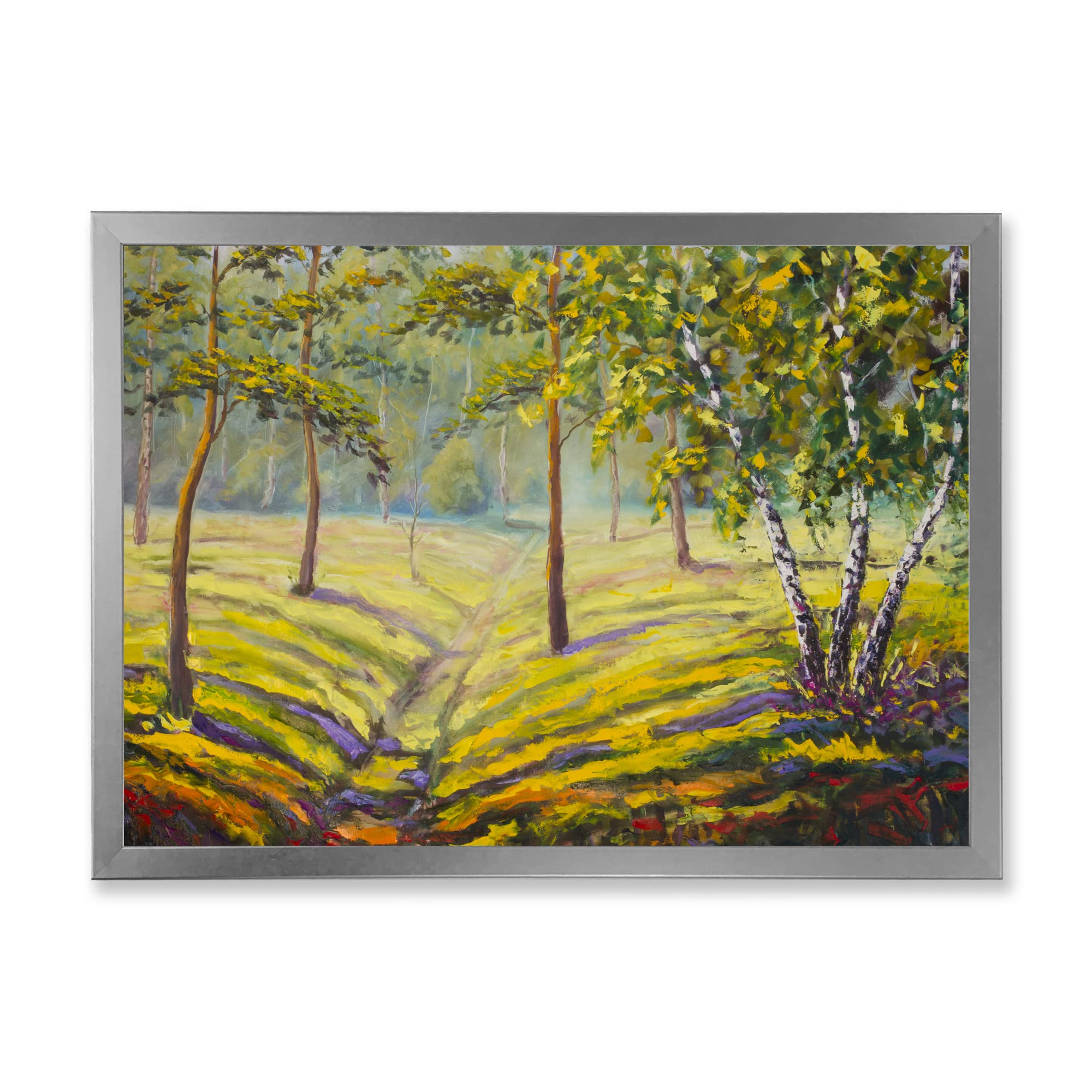 Pine Trees and Bushes In The Forest II Framed Wall Art - Nature Landscape Painting for Living Room, Bedroom & Office Decor