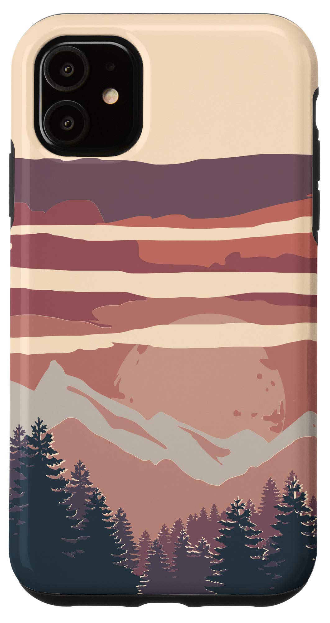Premium iPhone 11 Case with Vintage Landscape Design - Mountain Trees Sunset Art - Durable Protective Cover for Everyday Use, Travel & Outdoor Adventures
