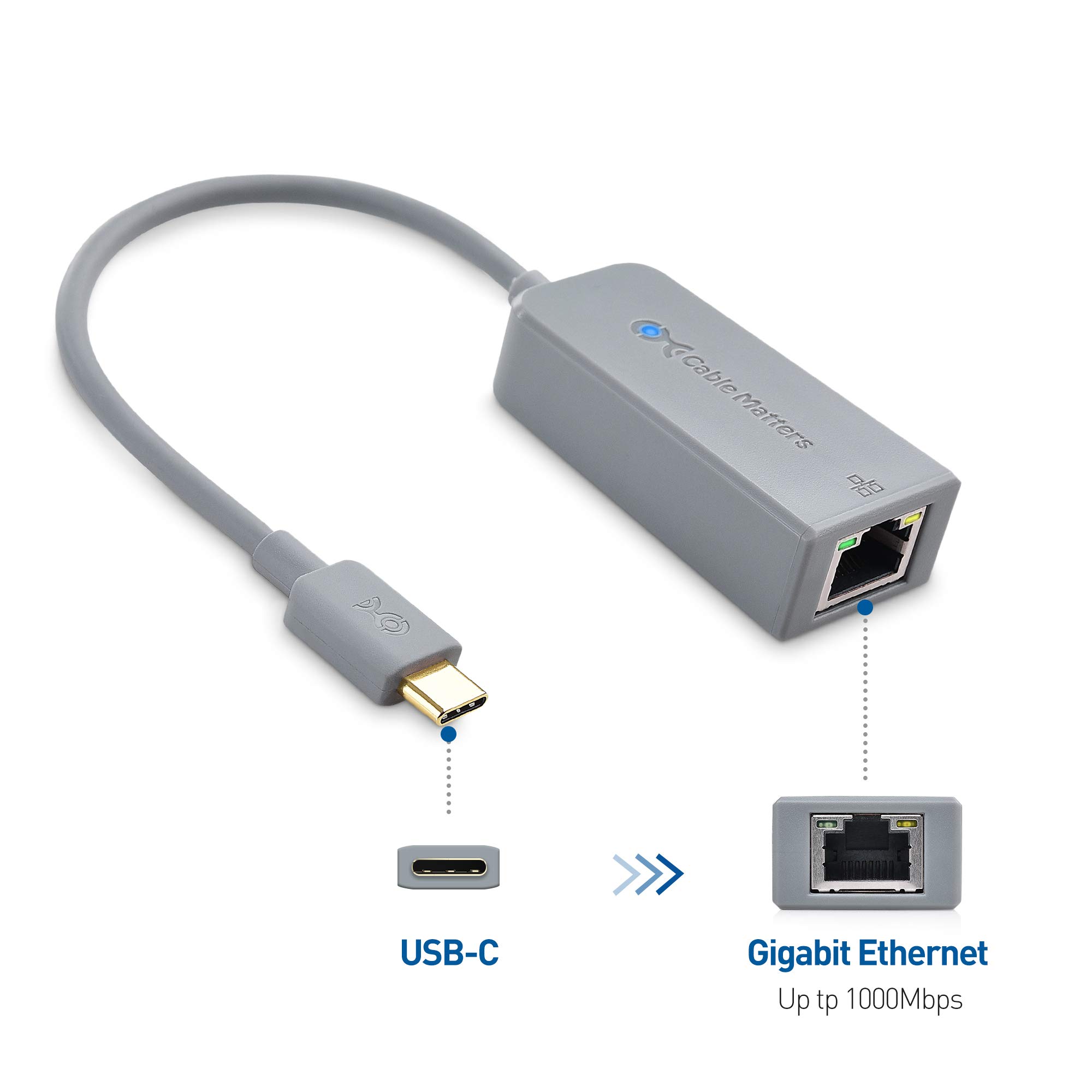 **Cable Matters USB C to Ethernet Adapter - 1Gbps Gigabit Ethernet, PXE Boot, MAC Address Clone (Thunderbolt 3 Compatible) - Gray - Works with MacBook Pro, XPS, Surface Pro - Perfect for Home Office, Gaming & Remote Work**