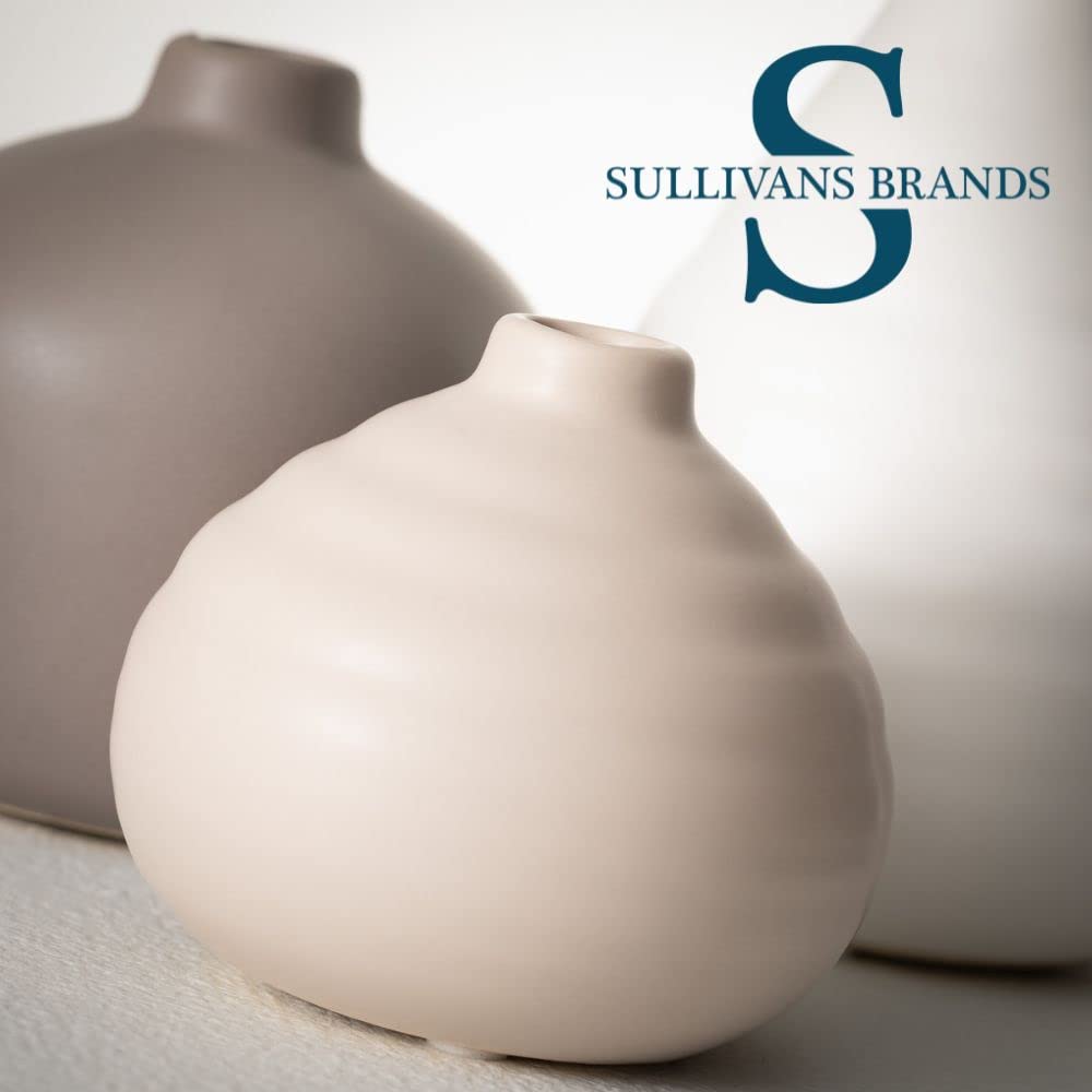 Modern Ceramic Bud Vase Set of 3 - Elegant Centerpiece for Table, Shelf, Coffee Table & Mantle Decor | Perfect for Weddings, Home Decor & Floral Arrangements