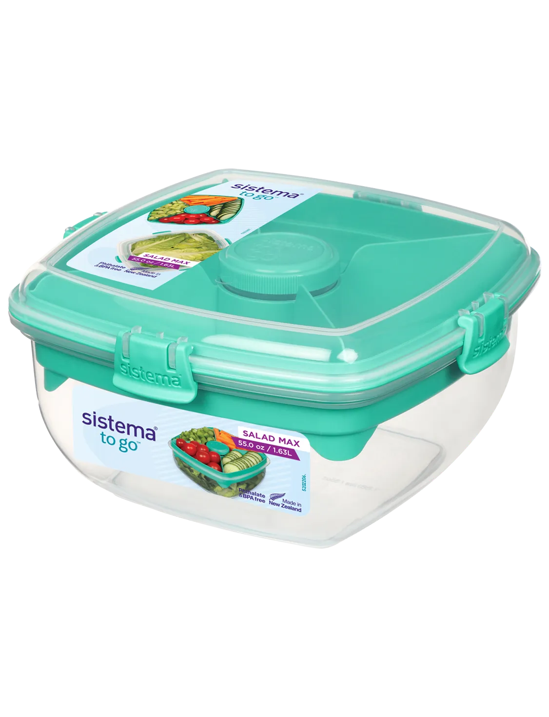 1.63L Salad Max TO GO Teal - Portable Salad Container for Work, School & Picnics - BPA-Free Leak-Proof Lunch Box
