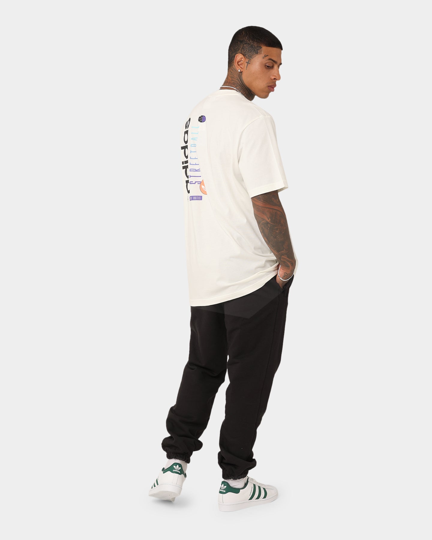 Adidas Streetball Graphics T-Shirt for Men - Off White Cotton Casual Tee - Streetwear Fashion for Basketball & Urban Style