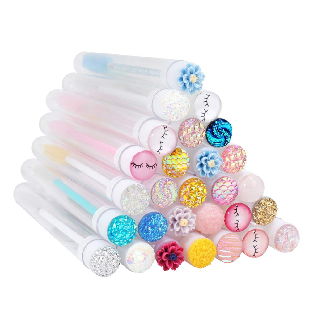 50 Pcs Disposable Mascara Brushes - Diamond Eyelash Spoolies Makeup Brush Set with Sanitary Tubes for Professional Salon, Home Use & Travel Lash Extension Supplies