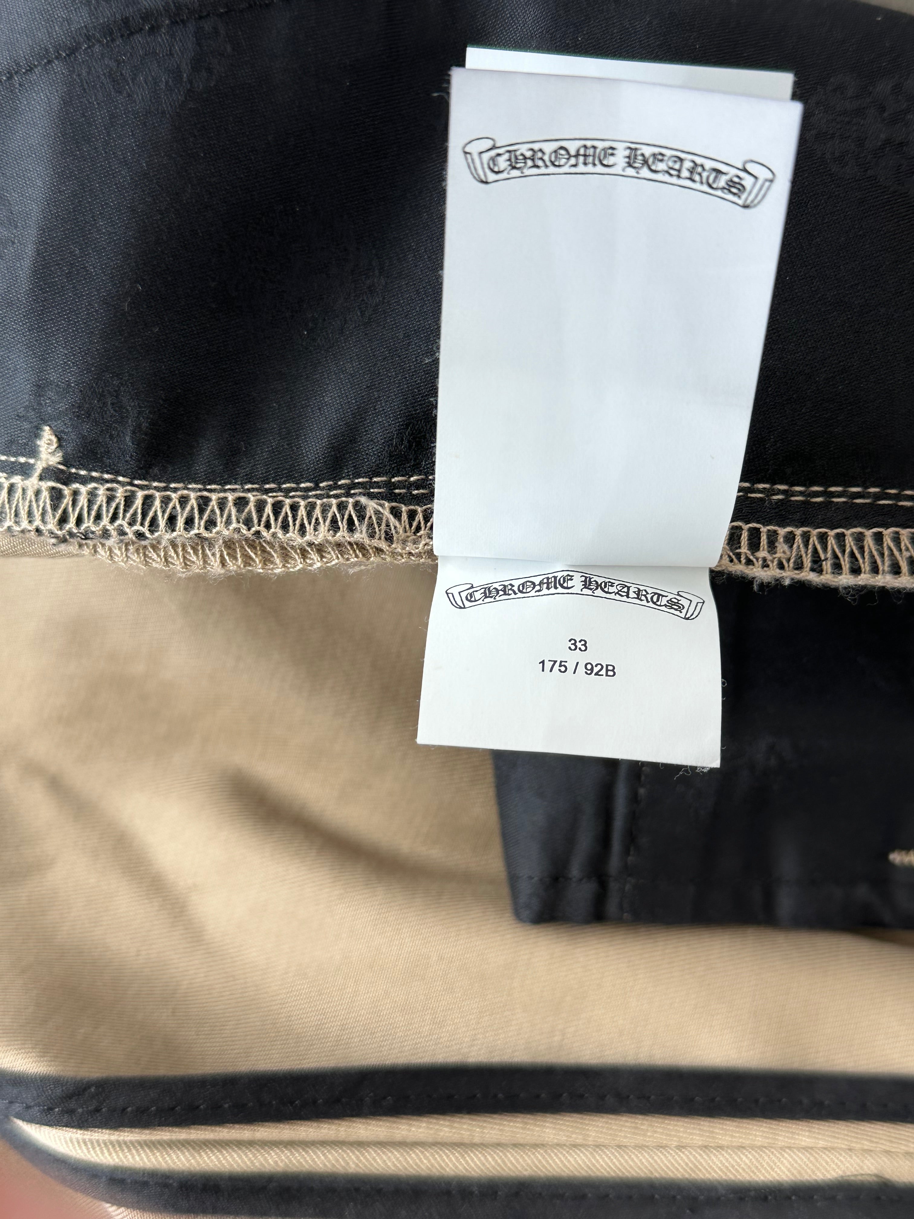 Chrome Hearts Tan Black Checkered Cross Patch Chinos for Men - Stylish Casual Pants for Streetwear & Everyday Fashion