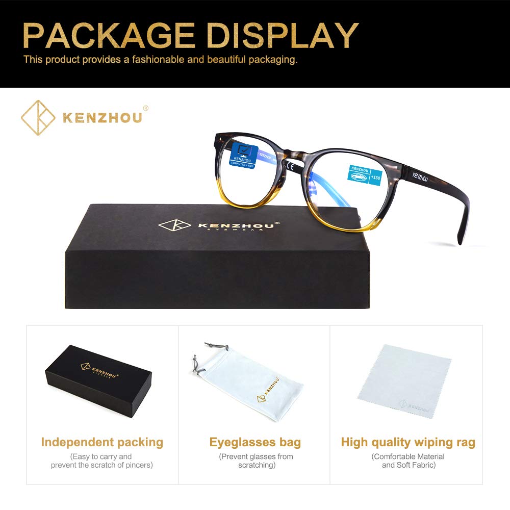 K KENZHOU Blue Light Blocking Computer Glasses for Women - Anti Eyestrain Reading Glasses with Lightweight Frame (2 Pack, Black/Yellow) - Perfect for Office Work, Gaming & Screen Time Protection