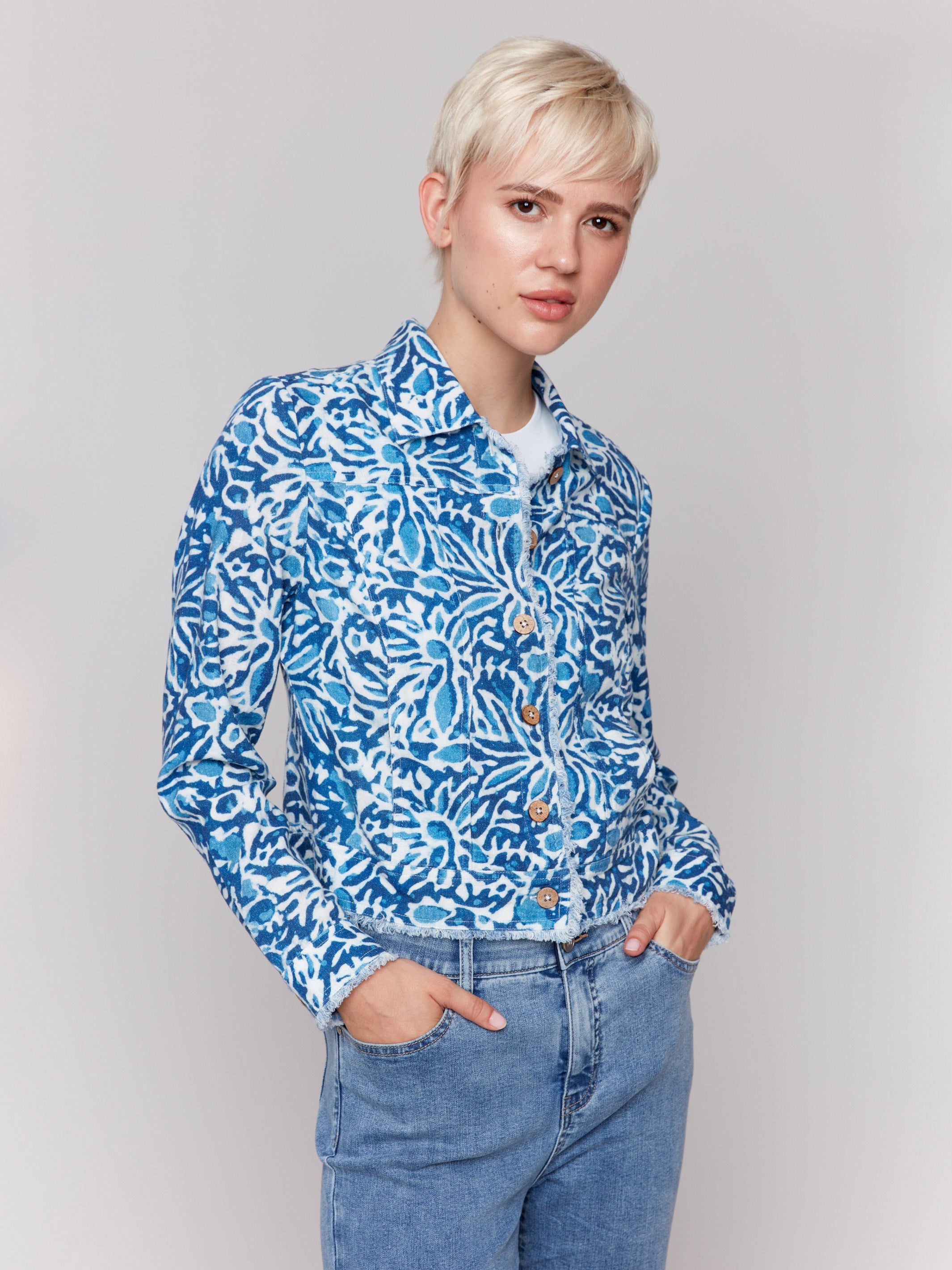 Printed Linen Blend Jacket for Women - Lightweight Summer Cover Up - Beachwear, Resort Wear & Casual Outfit