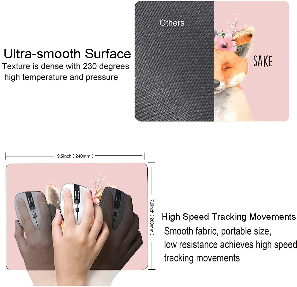 Cute Fox Mouse Pad for Women - Washable Square Cloth Mousepad with Non-Slip Rubber Base for Office, Laptop & Wireless Mouse - Kawaii Desk Accessory for Work, Gaming & Home Office Use