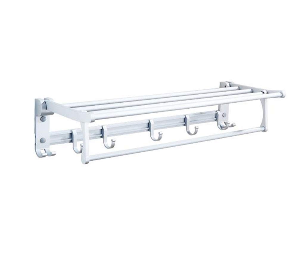 Wall Mounted Aluminum Bathroom Folding Towel Holder - 1-Tier Space Saving Storage Shelf & Towel Rack (60cm) - Perfect for Small Bathrooms, Apartments & Dorm Rooms - Holds Hand Towels, Washcloths & Toiletries