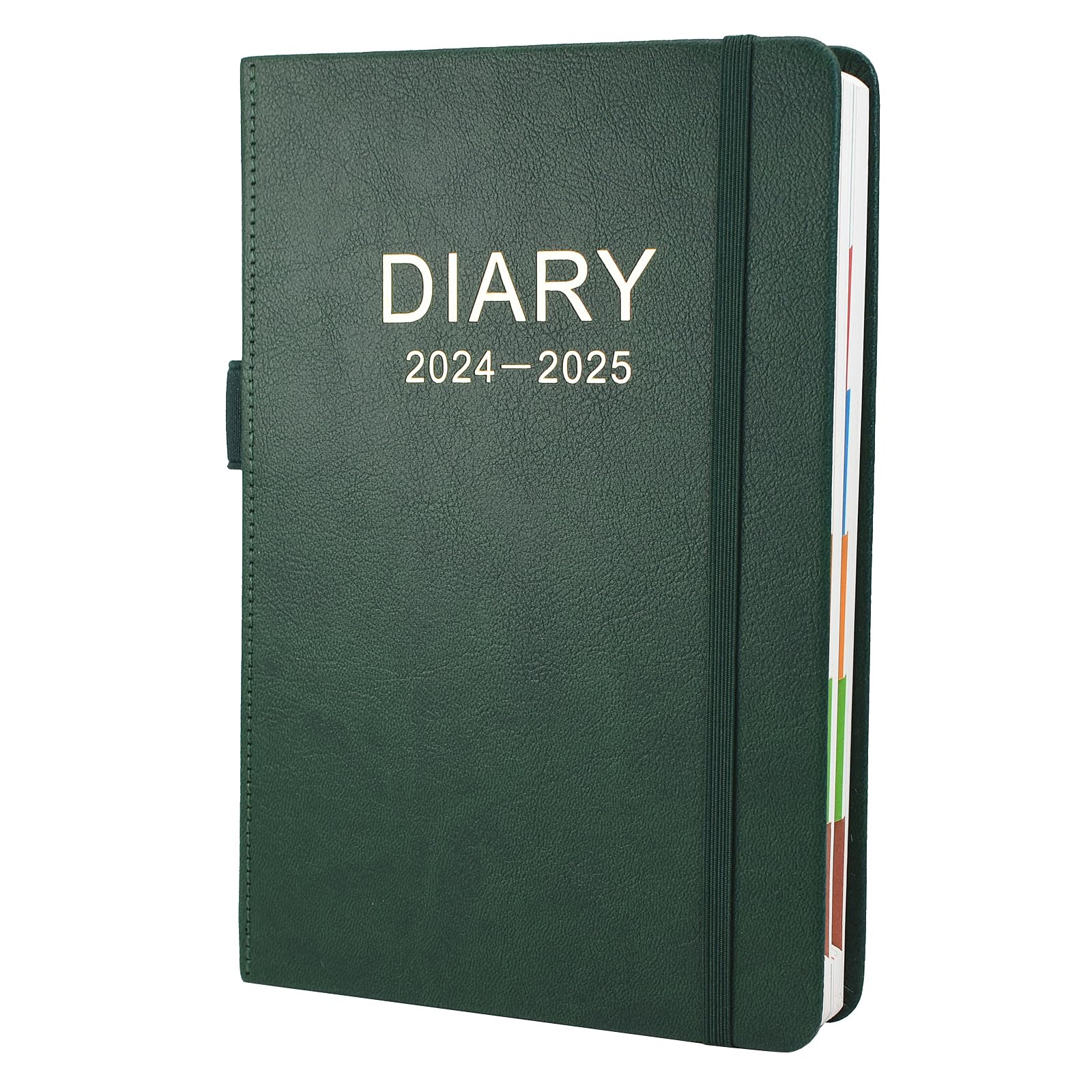 2024-2025 A5 Daily Planner - July 2024 to June 2025 Day Per Page Organizer with Colorful Side Panels, Monthly Tabs, Pen Loop & Inner Pocket - 400 Pages Green Productivity Journal for Work, School & Personal Planning