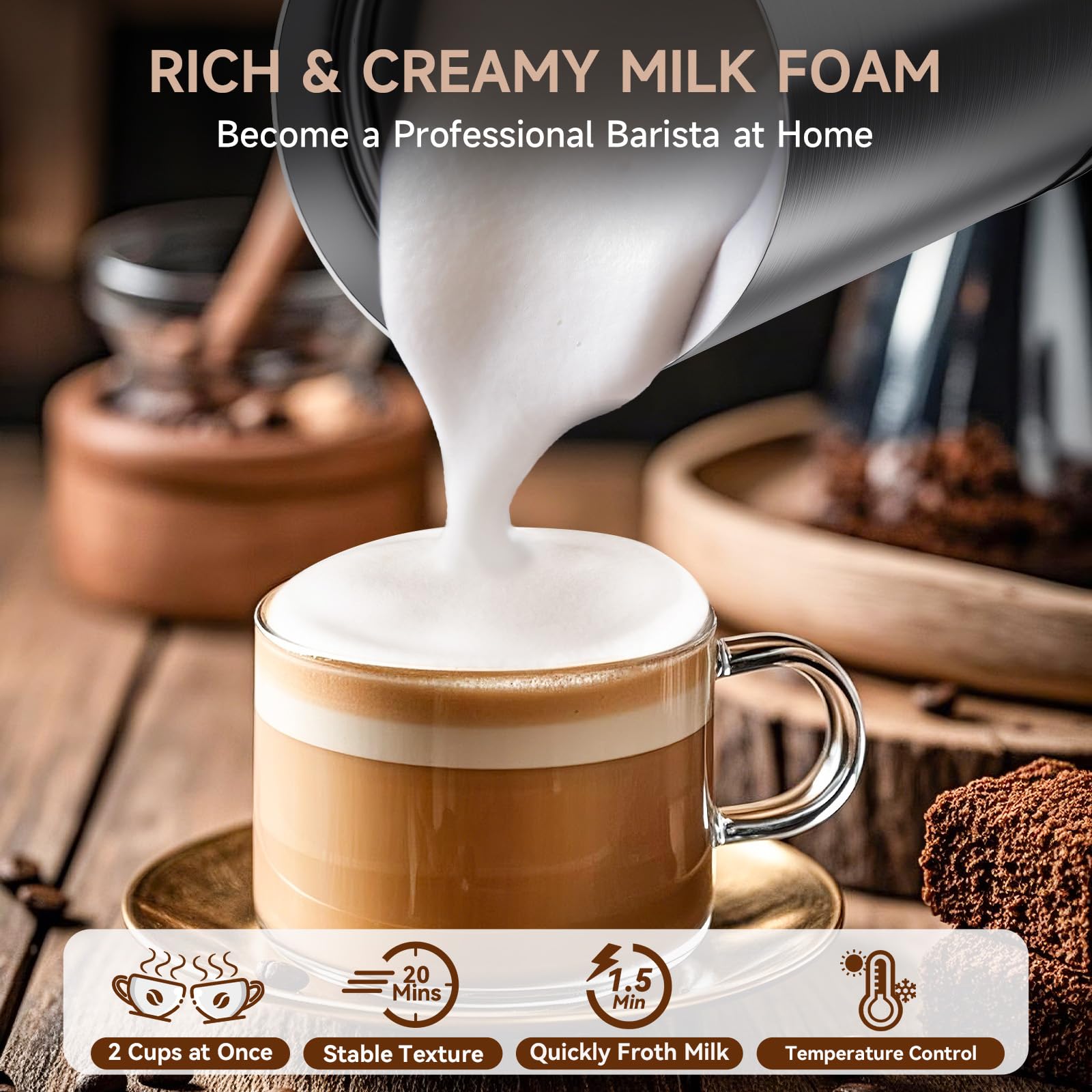 4-in-1 Electric Milk Frother & Steamer with Keep Warm Function - Automatic Hot/Cold Foam Maker for Coffee, Latte, Cappuccino - Perfect for Home Baristas & Coffee Lovers (Ideal for Morning Coffee, Afternoon Tea & Hot Chocolate Drinks)