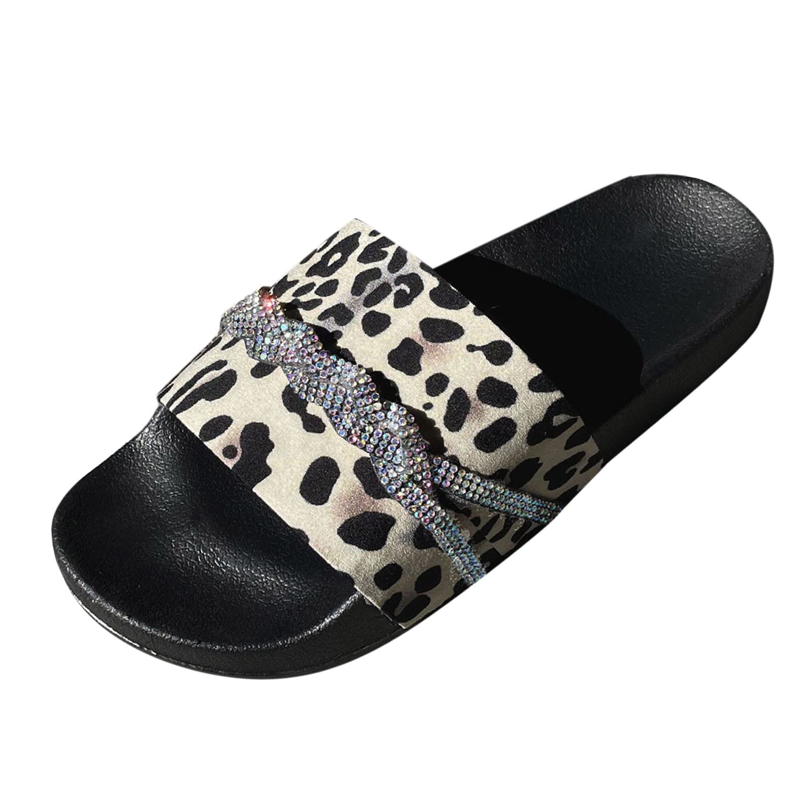 Stylish Leopard Print Women's Slippers - Summer Beach Shoes with Rhinestones for Plus Size