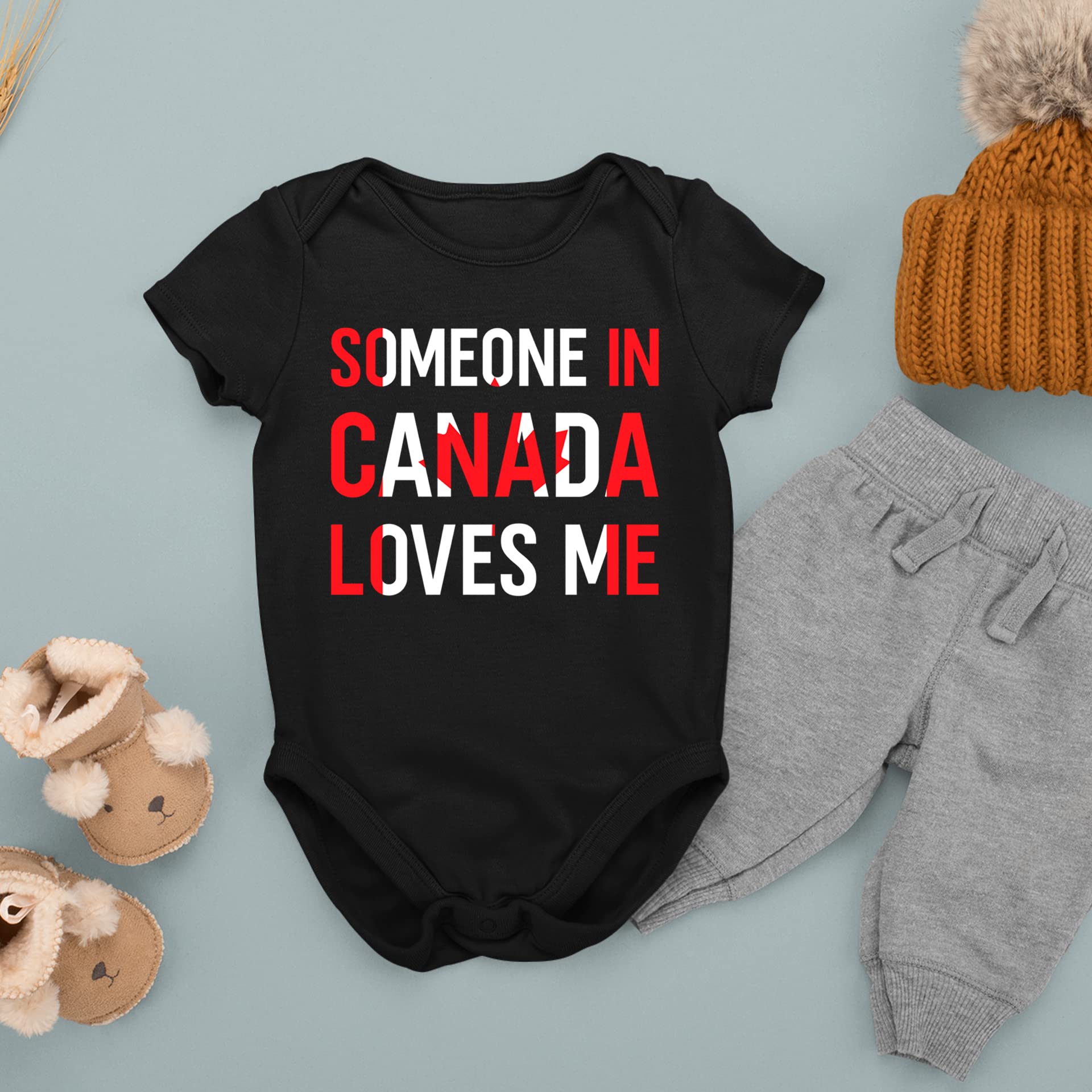 Someone In Canada Loves Me Baby Bodysuit - My First Canada Day Outfit - Cute Black & White Infant Onesie for Newborns & Toddlers - Perfect for Canada Day Celebrations, Family Photos & Holiday Gifts
