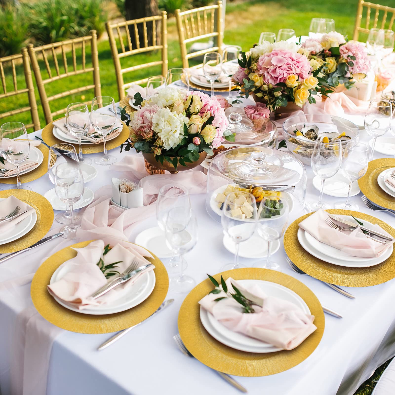 50 Pcs 13 Inch Round Plastic Charger Plates Bulk - Elegant Glitter Gold Reusable Dinner Plates for Wedding, Party, Banquet & Event Table Decor - Perfect for Formal Dining, Buffet Service & Holiday Entertaining