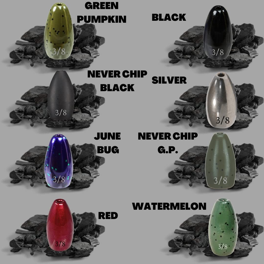 Reaction Tackle Tungsten Flipping Weights for Bass Fishing - Heavy Cover Punching Sinkers - Freshwater & Saltwater Compatible - Texas & Carolina Rig Weights - Size Stamped for Easy Identification - Perfect for Flipping, Pitching, and Punching Through Vegetation