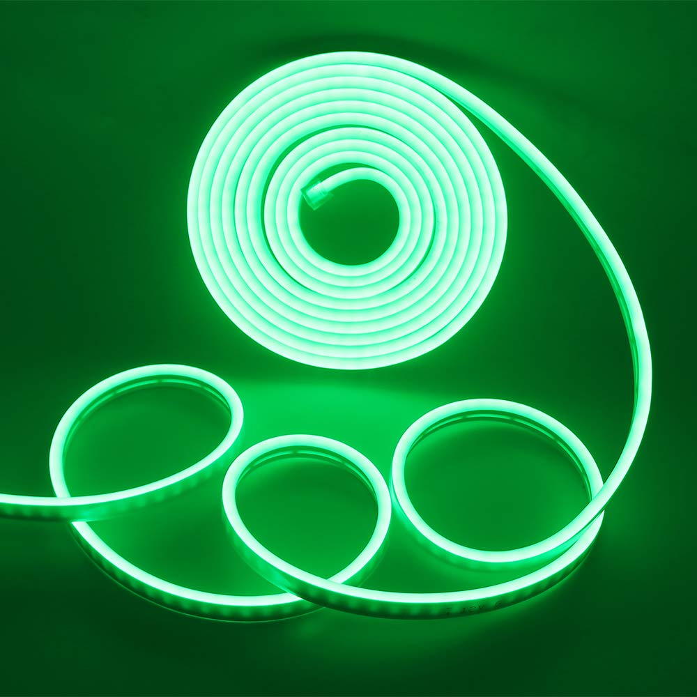 XUNATA LED Neon Strip Lights - Dimmable 110-120V Flexible Rope Light, 120 LEDs/M, 328ft Waterproof 2835 SMD with Remote - Perfect for Party Decorations, Bedroom Lighting, Bar Signs & Wedding Backdrops (Green)