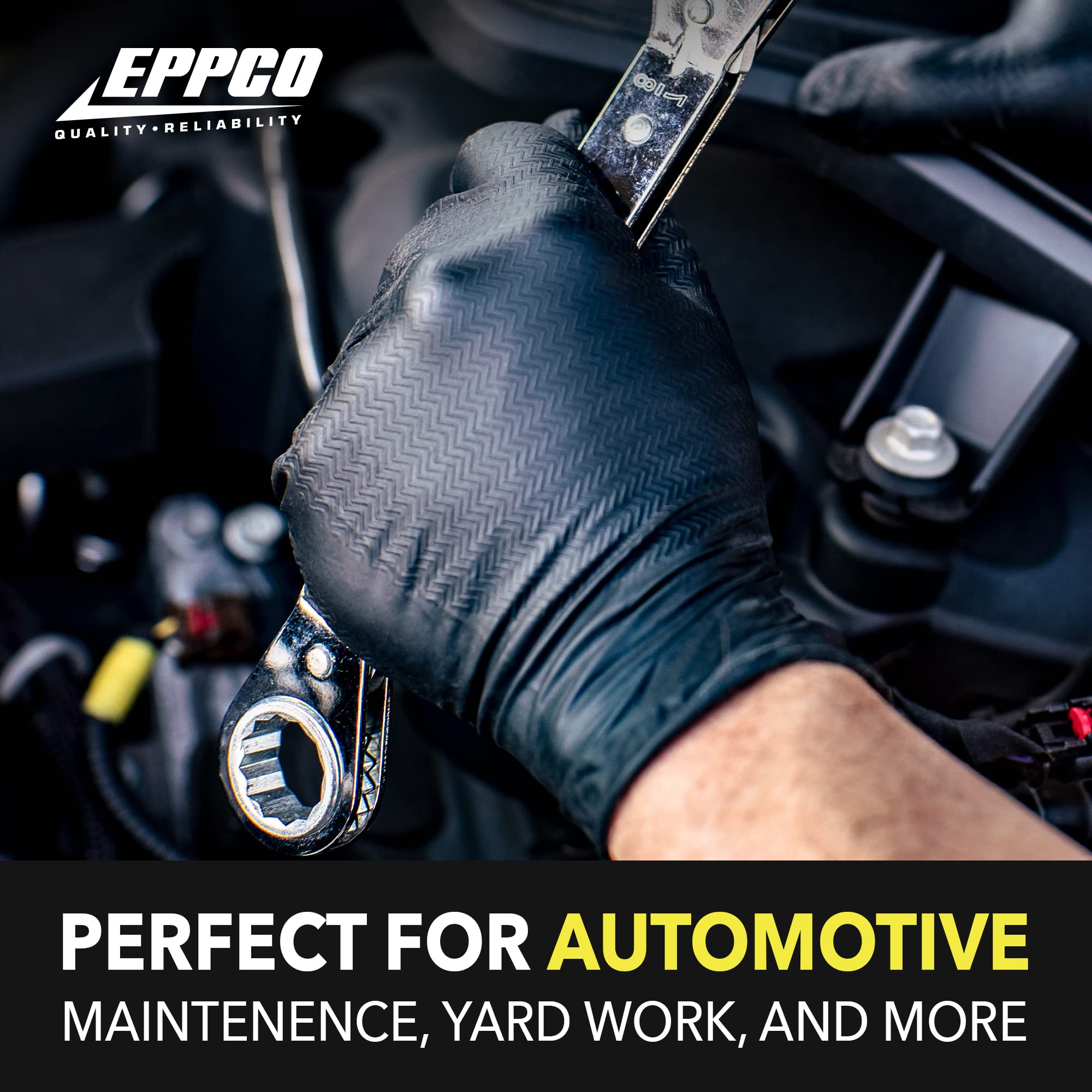 EPPCO LionGrip 7-Mil Black Nitrile Disposable Gloves - Powder Free, Latex Free, Textured Grip for Superior Protection - Ideal for Medical, Cleaning, Food Handling & Industrial Use