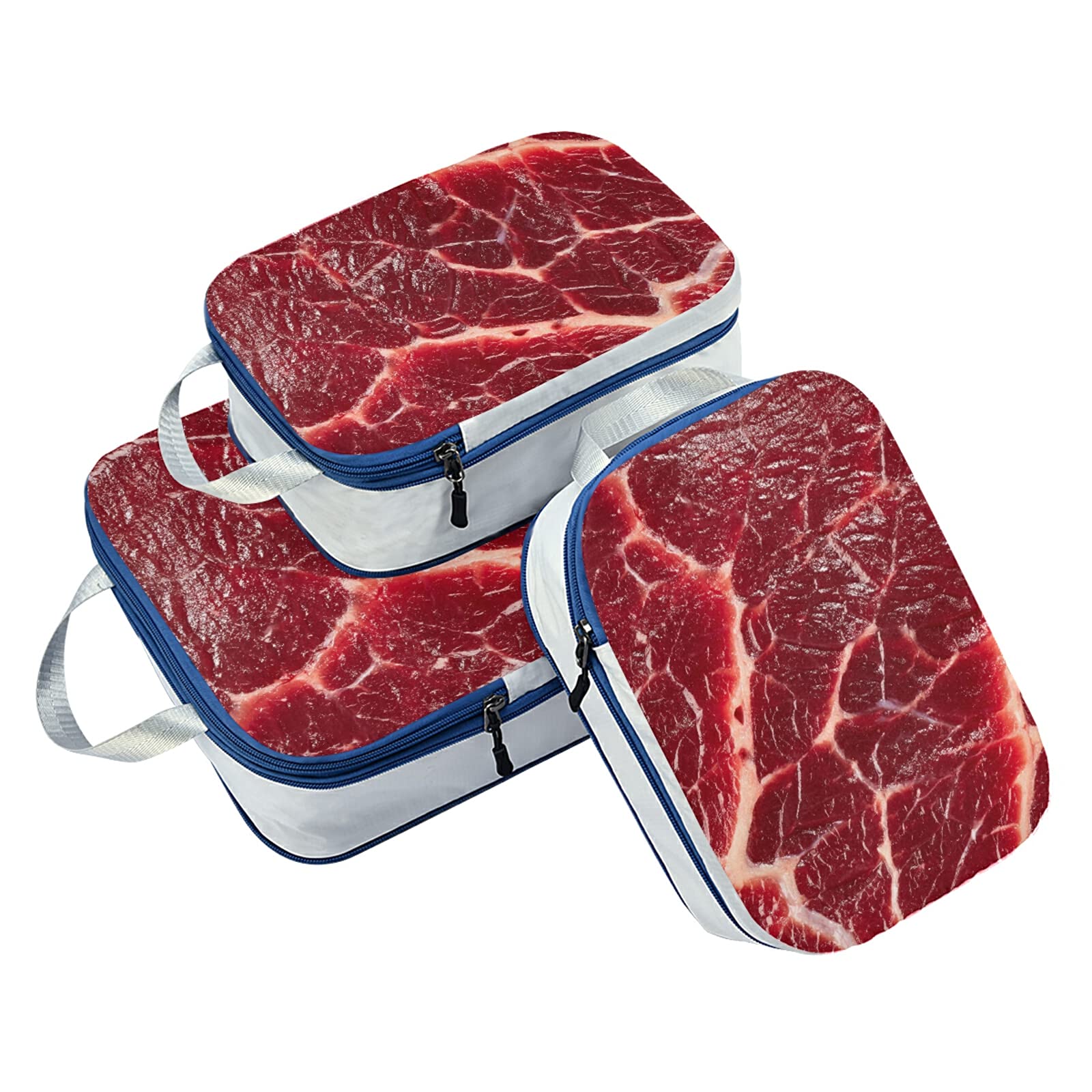 Premium 3-Piece Steak Beef Texture Packing Cubes Set - Waterproof Check Oxford Cloth Travel Organizers for Toiletries & Storage - Perfect for Camping, Business Trips & Vacation Luggage Organization